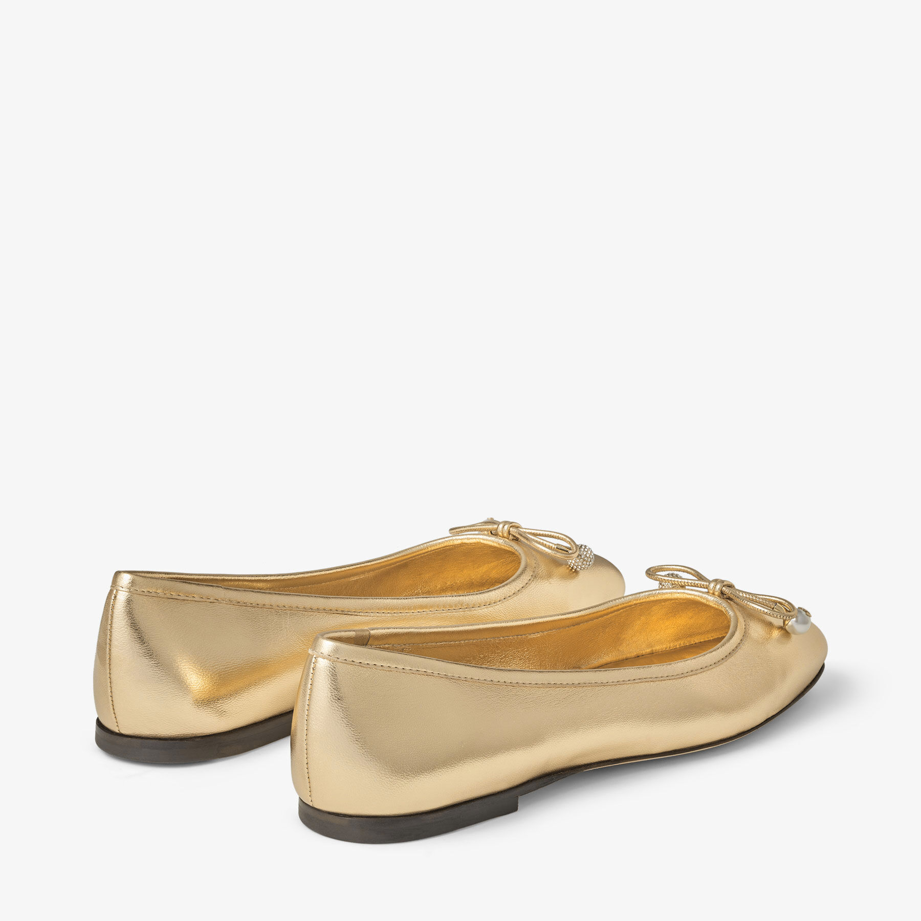 Elme Flat | Gold Metallic Nappa Leather Flats with Pearl