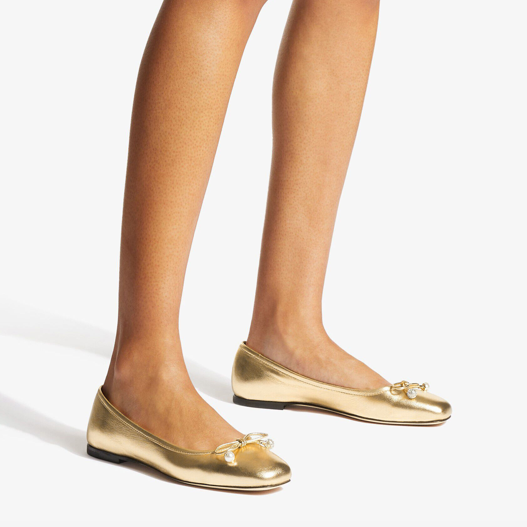 フラットシューズ Jimmy Choo Elme ballet flats ELME FLAT | Black Nappa Leather Flats with Pearl