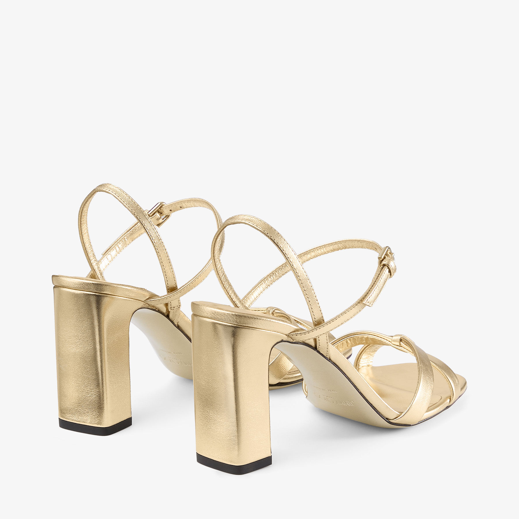 Elsy Block Heel 85 | Gold Metallic Nappa Leather Sandals | JIMMY CHOO