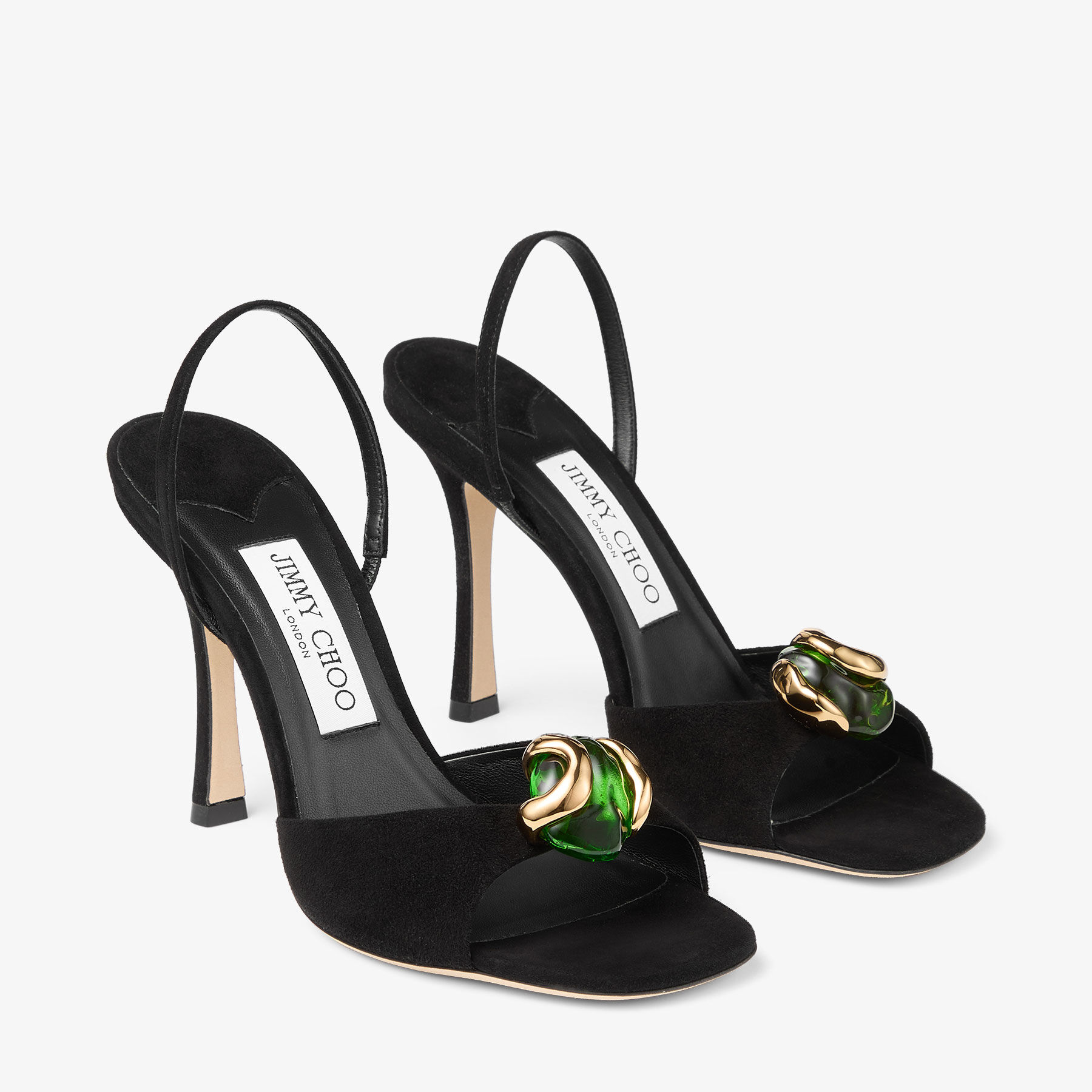 Emani 100 | Black and Clover Suede Sandals | JIMMY CHOO