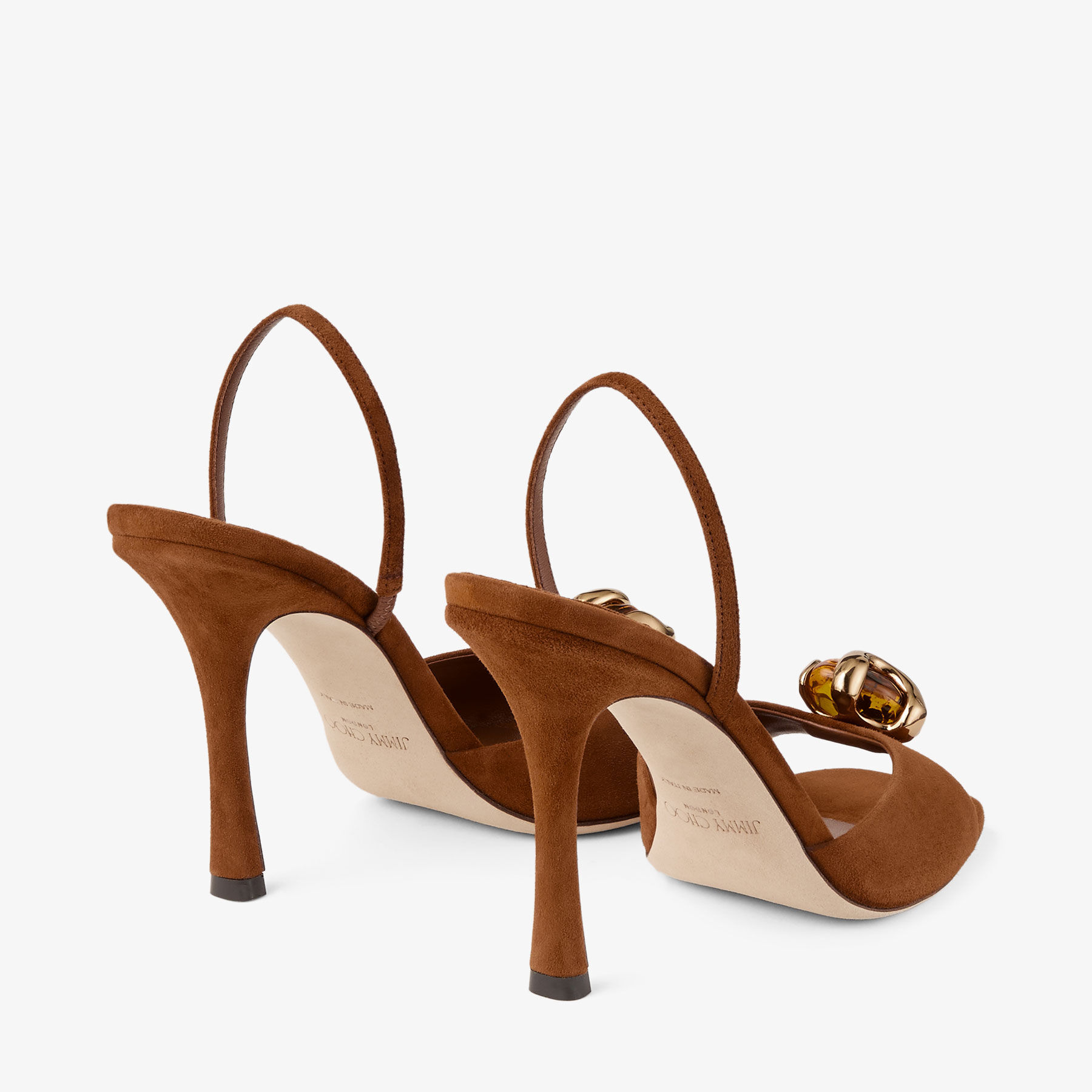 Emani 100 | Tan and Amber Suede Sandals | JIMMY CHOO