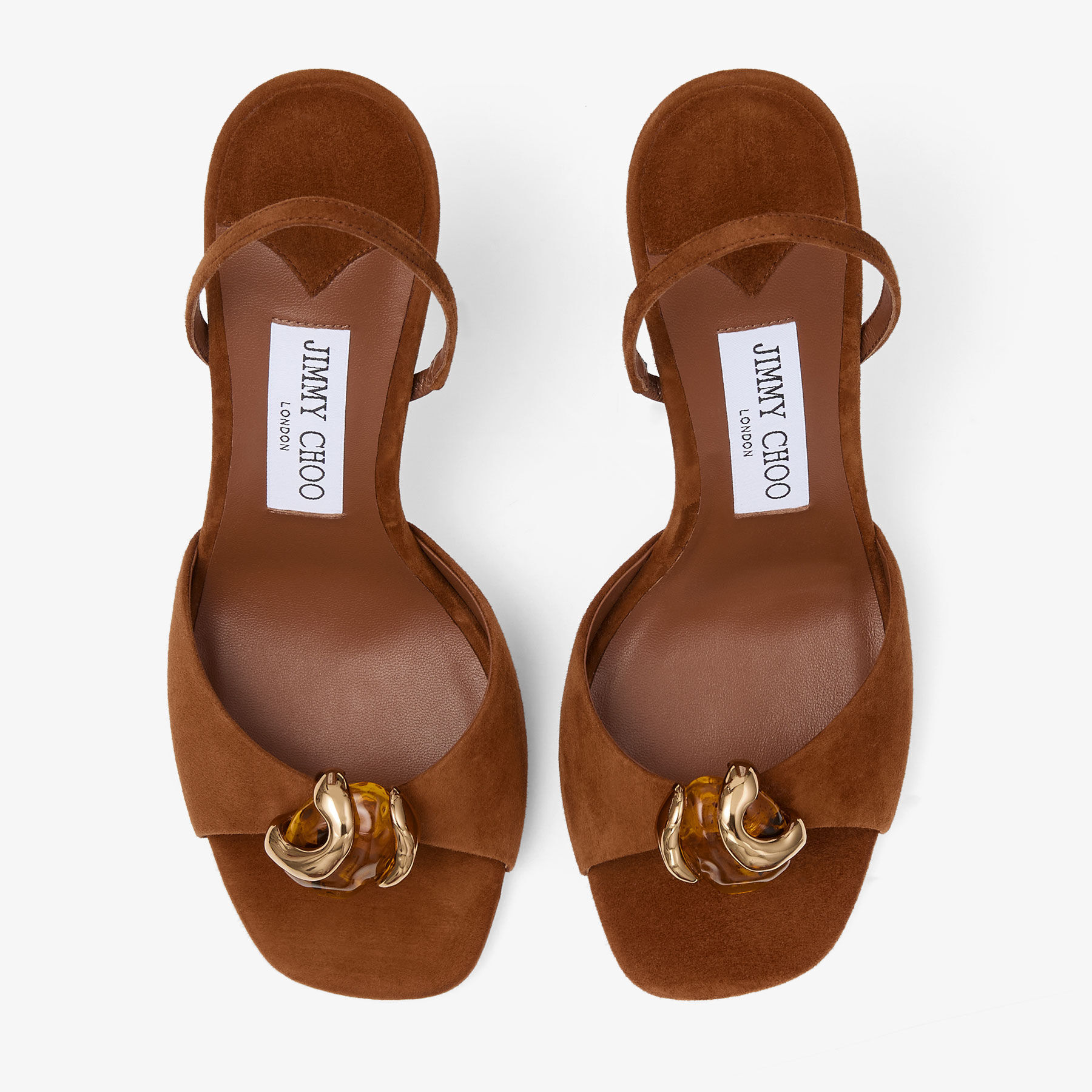 Emani 100 | Tan and Amber Suede Sandals | JIMMY CHOO