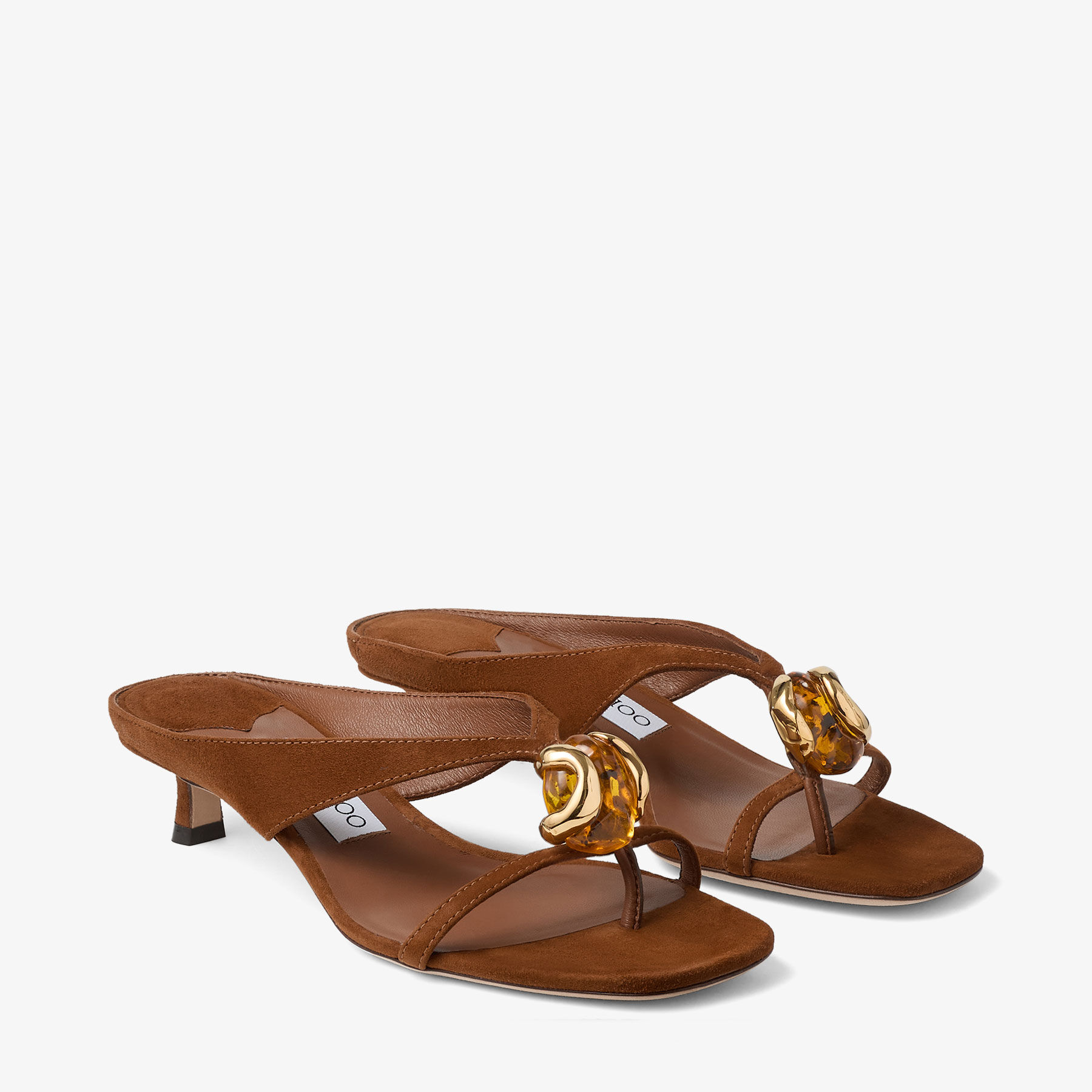 Emeri Stone 35 | Tan Suede Sandals with Stone Detail | JIMMY CHOO
