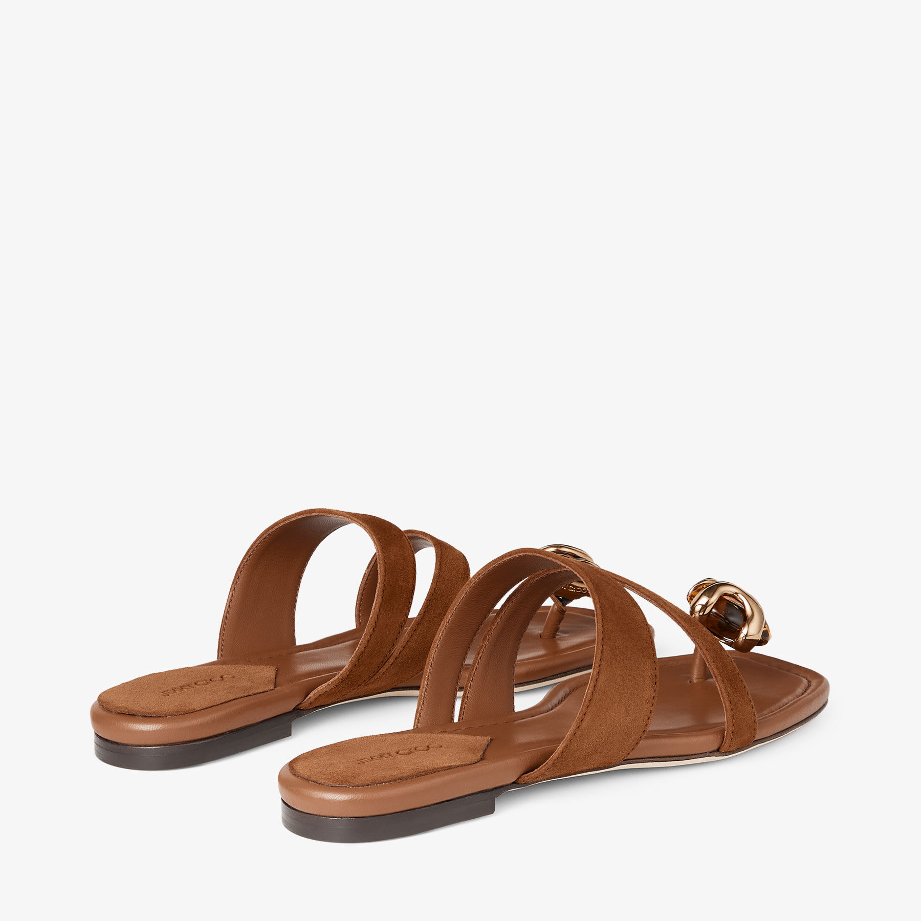 Emeri Stone Flat | Tan and Amber Suede Flat Sandals | JIMMY CHOO
