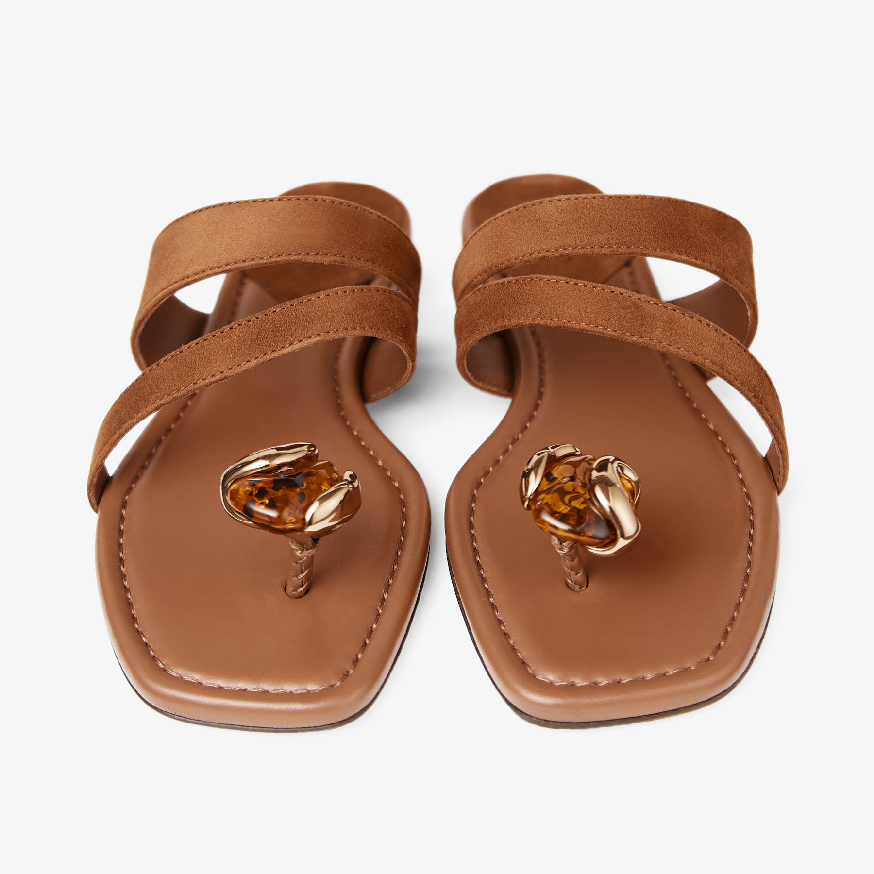 Emeri Stone Flat | Tan and Amber Suede Flat Sandals | JIMMY CHOO