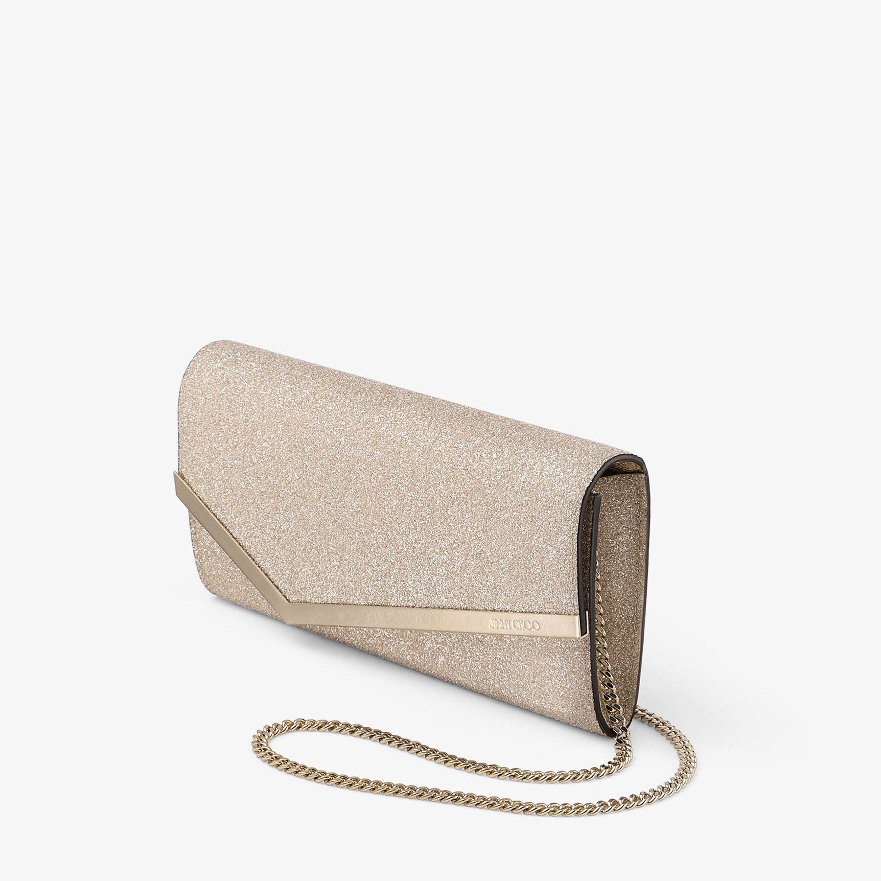 Emmie | Light Soft Gold Caviar Glitter Clutch Bag | JIMMY CHOO