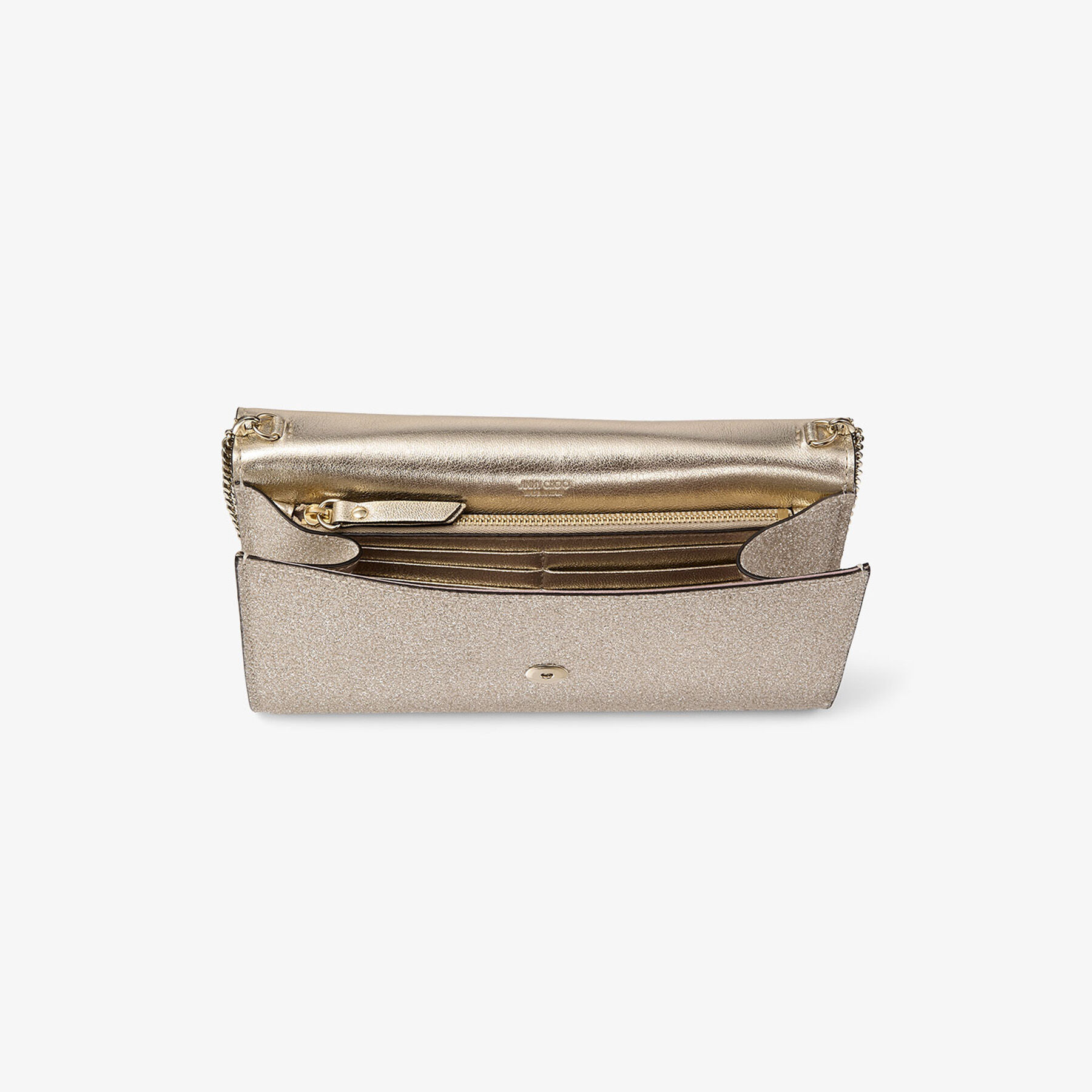Emmie | Light Soft Gold Caviar Glitter Clutch Bag | JIMMY CHOO