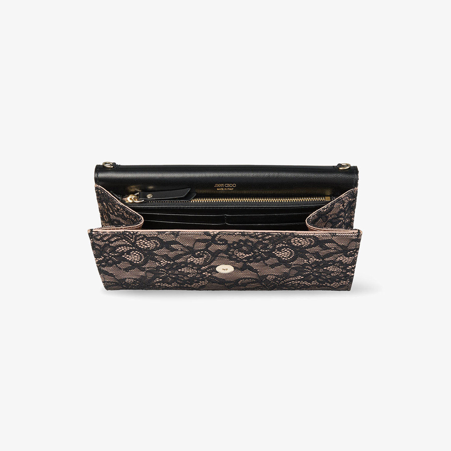 Emmie | Black and Ballet Pink Jimmy Choo Lace Clutch Bag | JIMMY CHOO