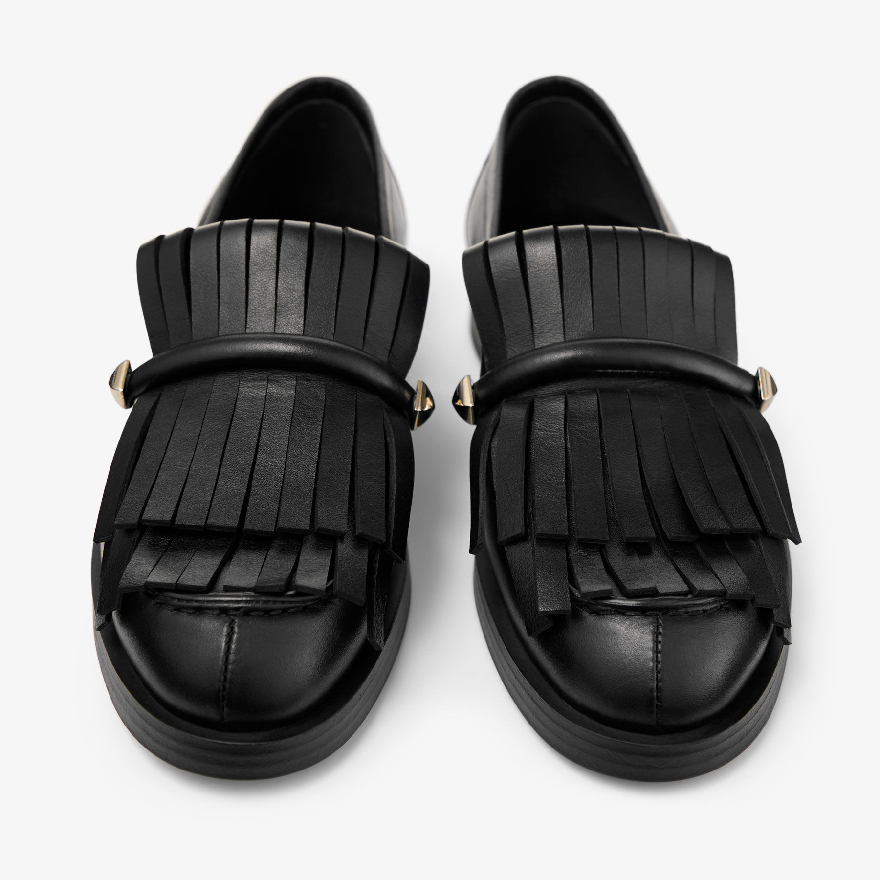 Eska Loafer | Black Leather Loafers with Fringed Detail | JIMMY CHOO