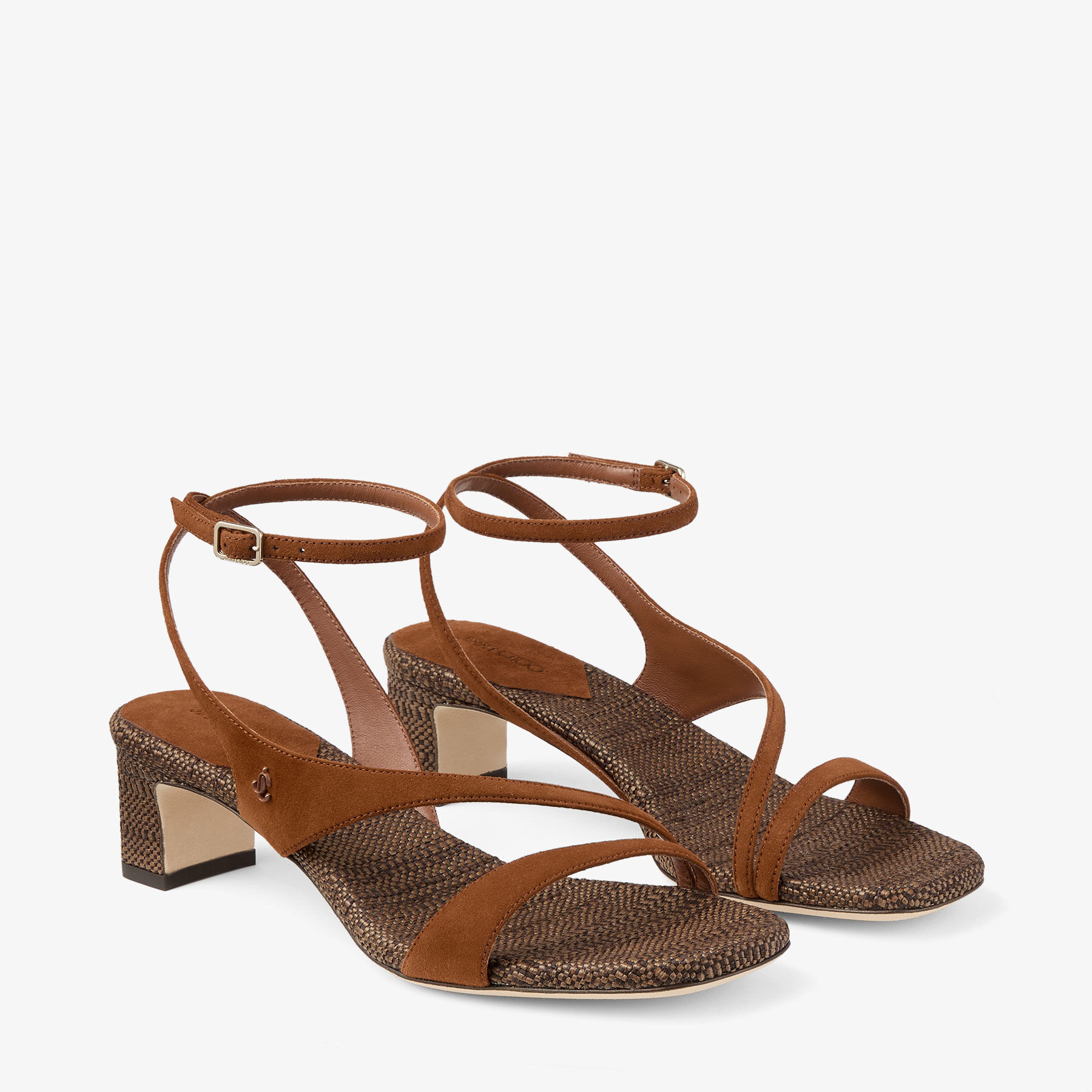 Faye 45 | Tan Suede and Fine Raffia Sandals | JIMMY CHOO