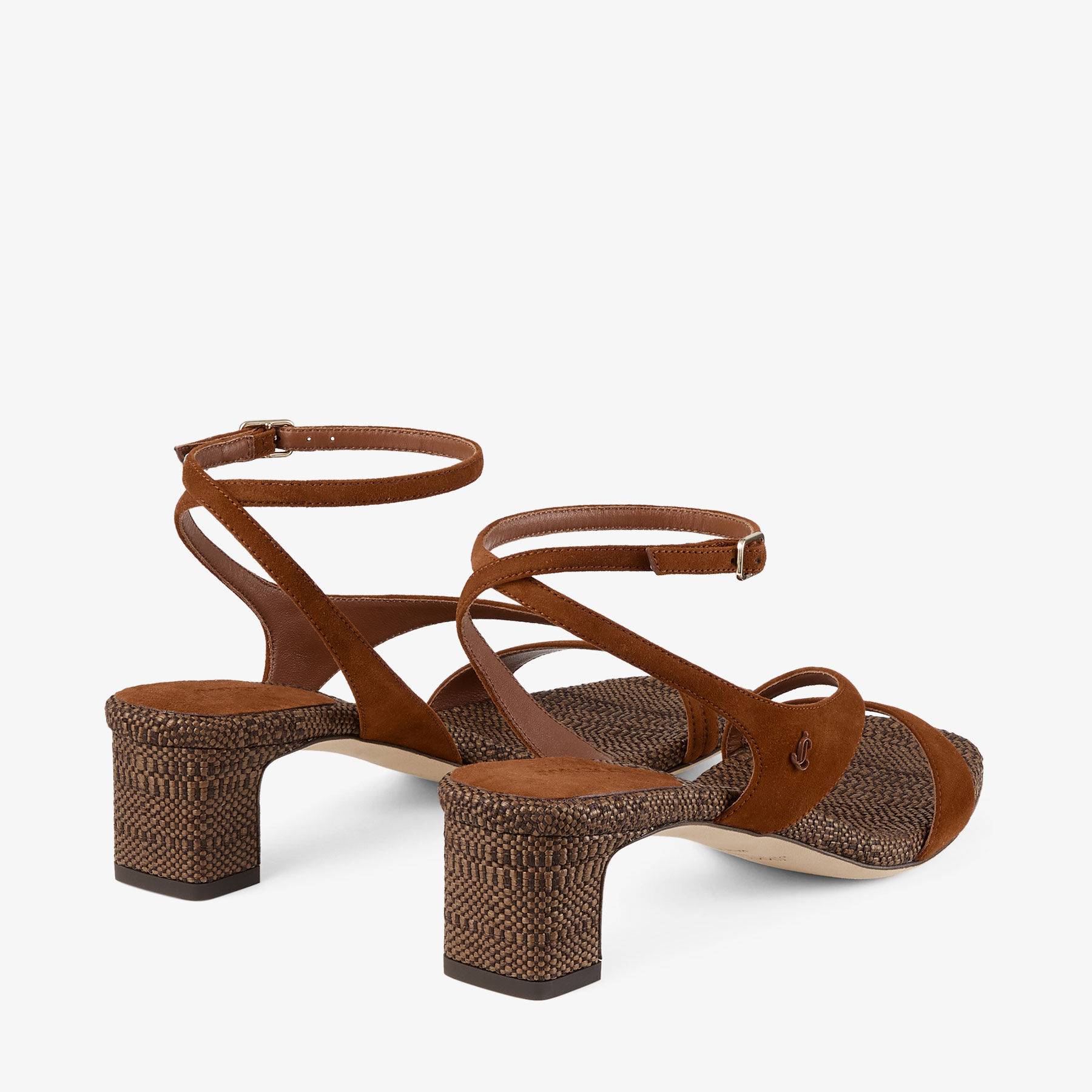 TAロード(クイル)　MADE IN FRANCE Faye 45 | Tan Suede and Fine Raffia Sandals | JIMMY CHOO