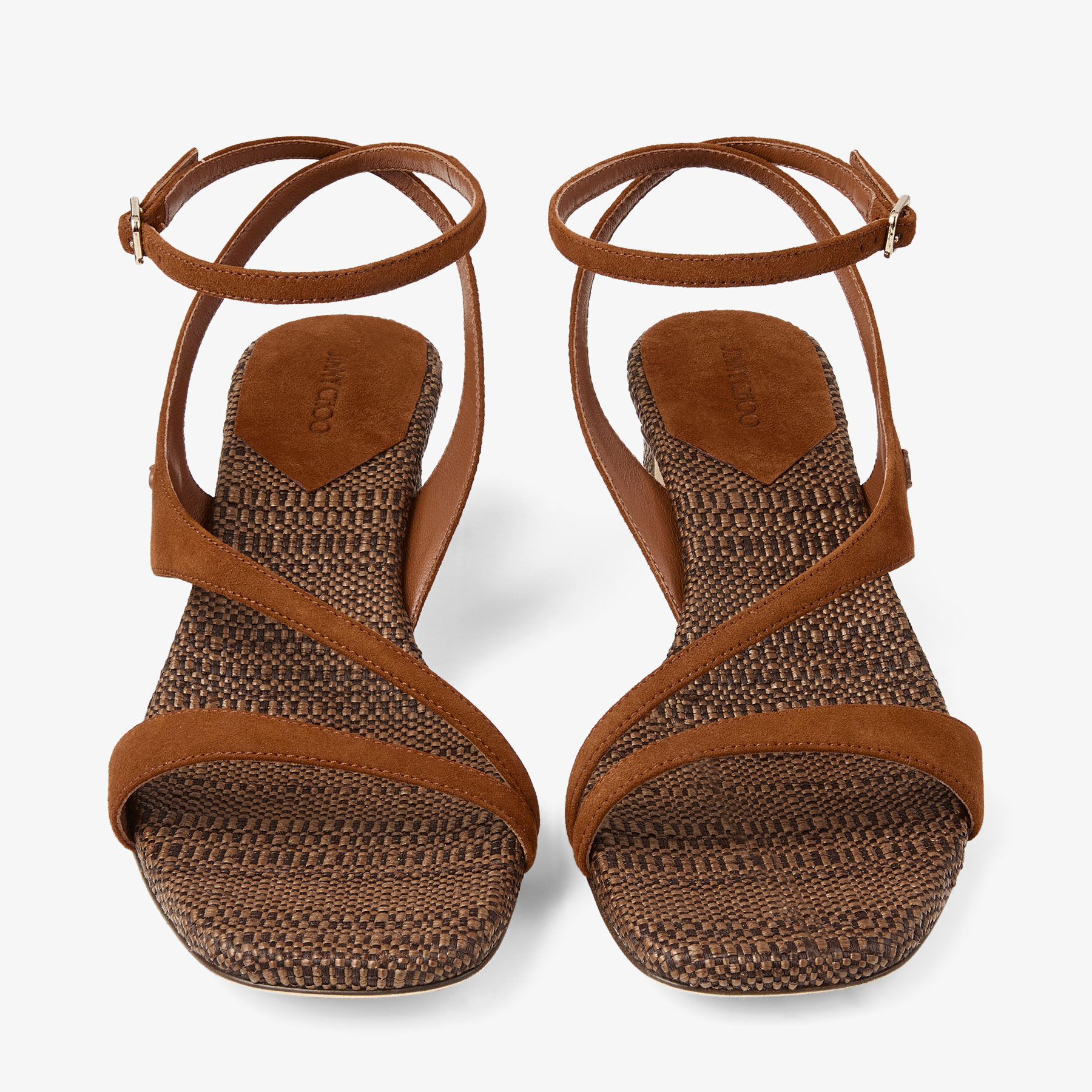 Faye 45 | Tan Suede and Fine Raffia Sandals | JIMMY CHOO