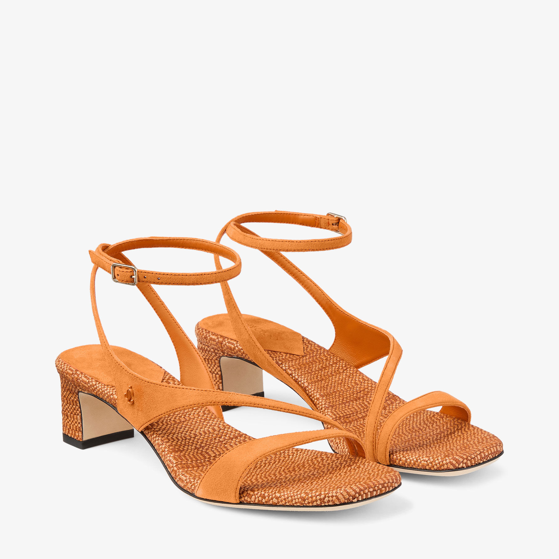 Faye 45 | Sunset Orange Suede and Fine Raffia Sandals | JIMMY CHOO