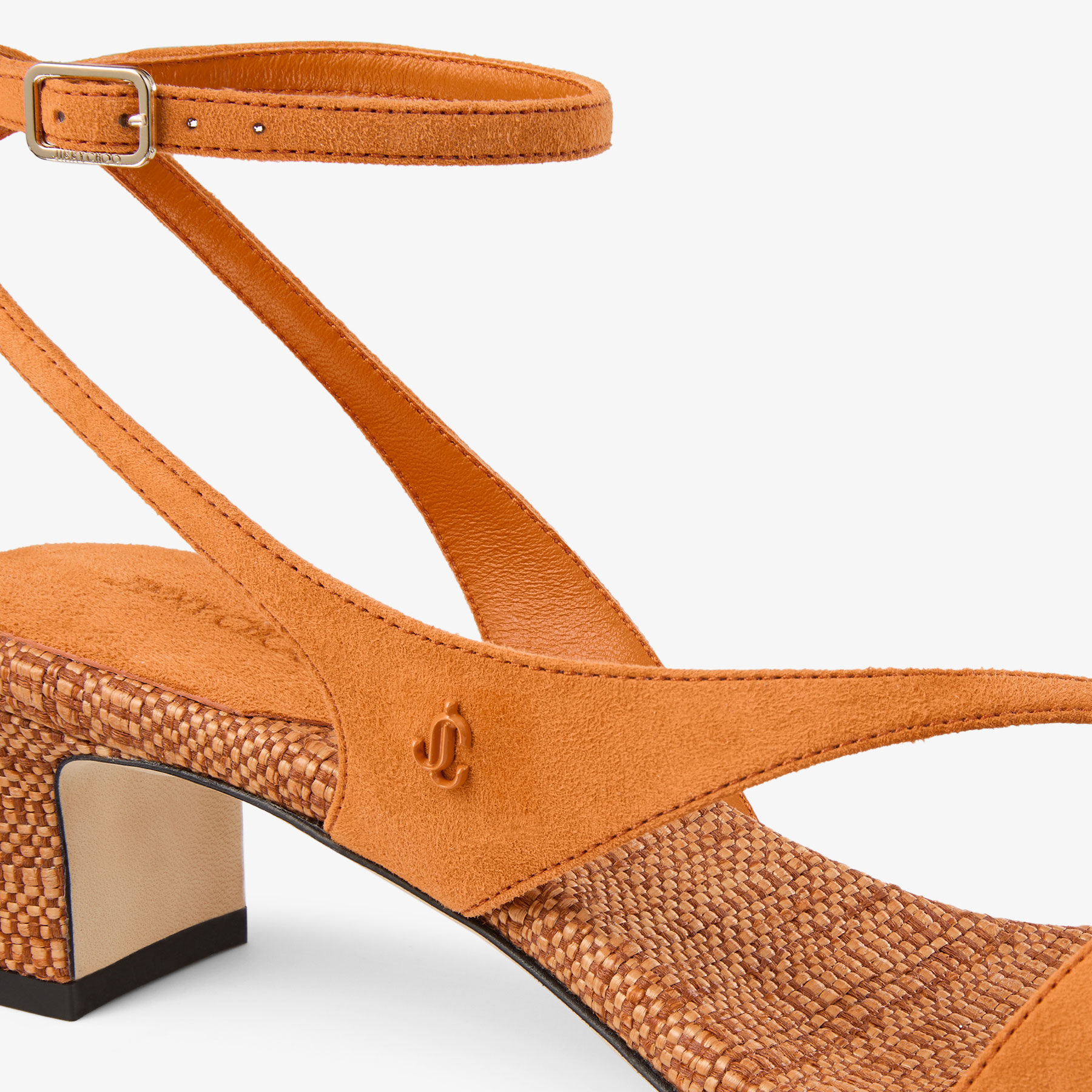 hanamama Faye 45 | Sunset Orange Suede and Fine Raffia Sandals | JIMMY CHOO