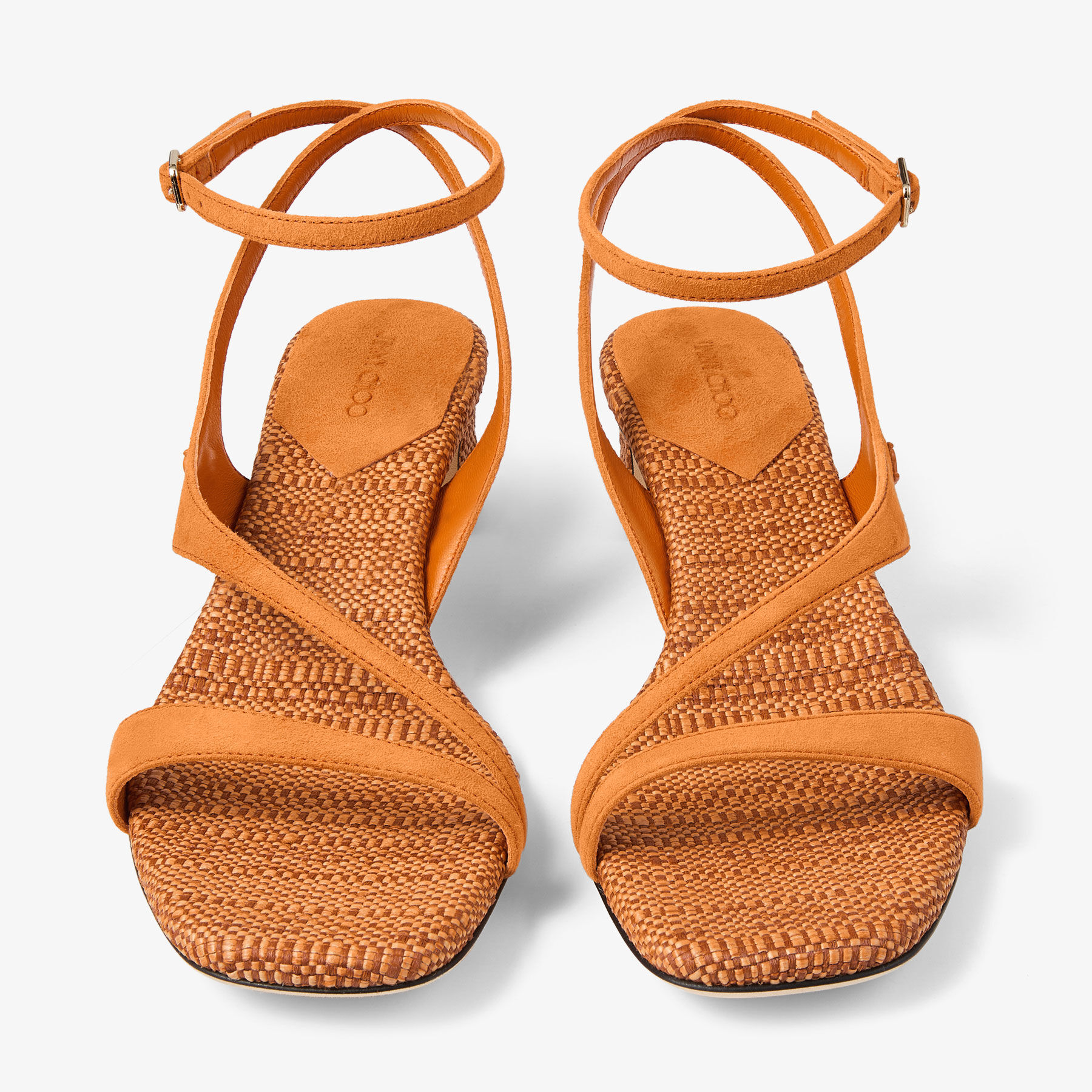 Faye 45 | Sunset Orange Suede and Fine Raffia Sandals | JIMMY CHOO