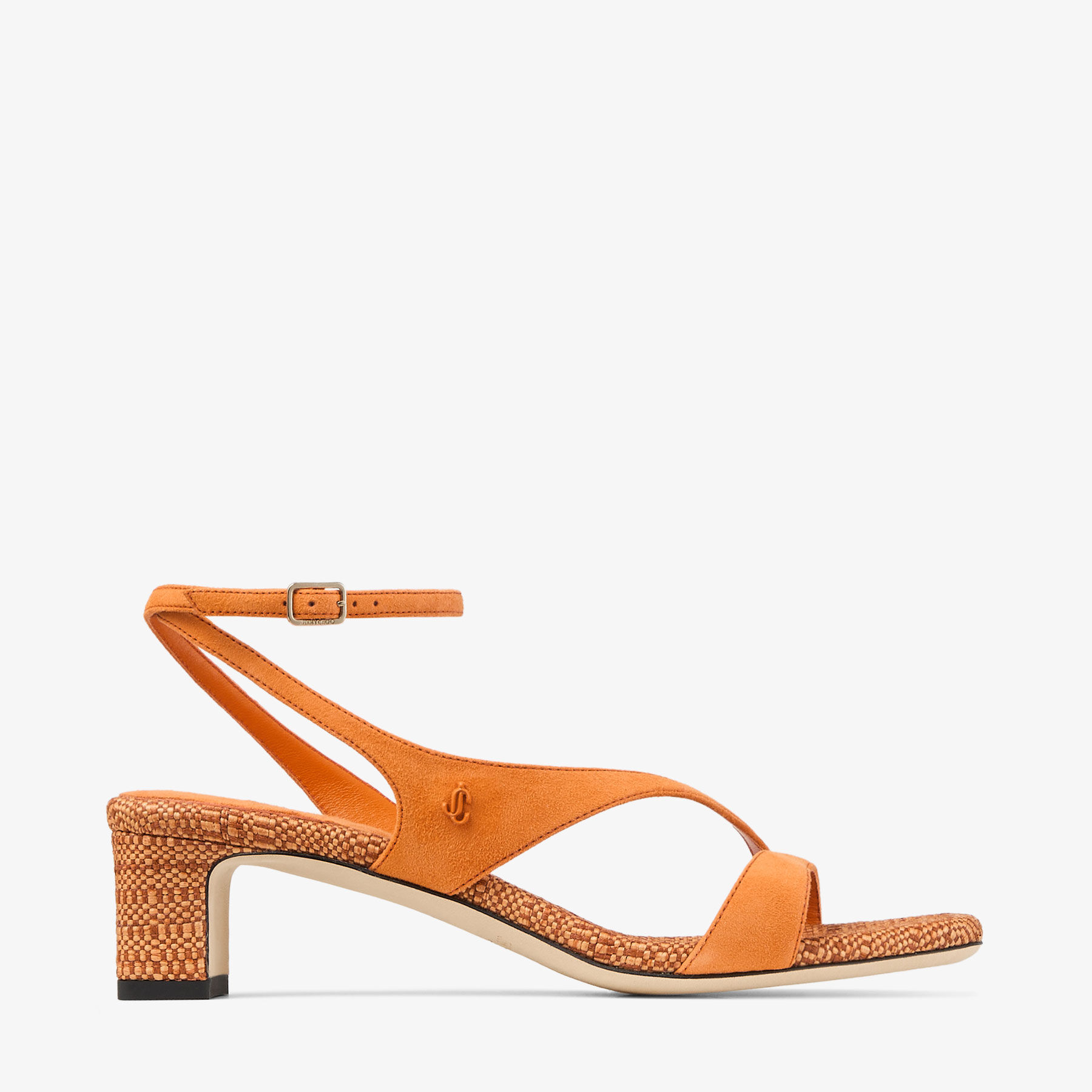 Faye 45 | Sunset Orange Suede and Fine Raffia Sandals | JIMMY CHOO