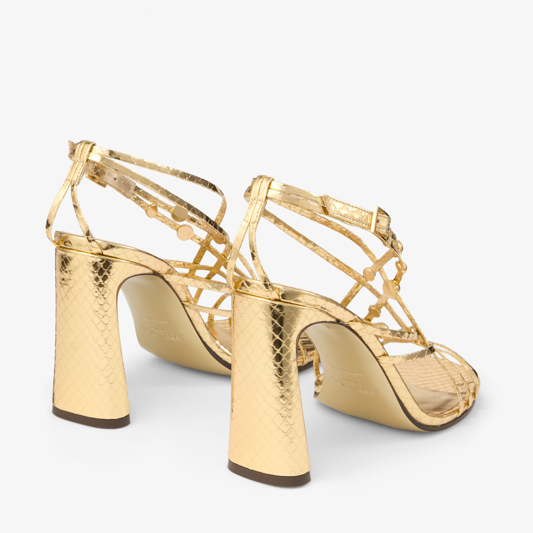 Felice 95 |Light Gold Candy Wrap Leather Sandals with Domes