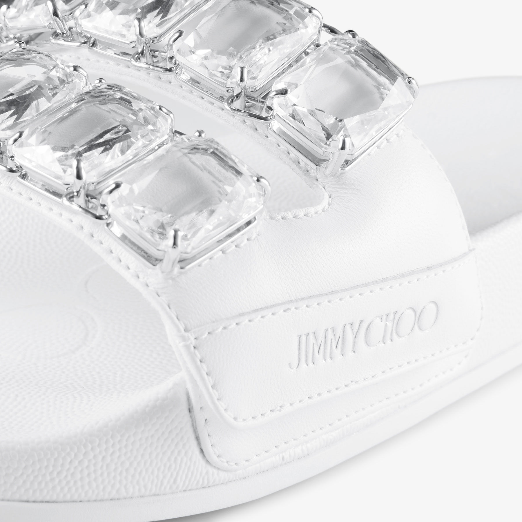 Fitz/Crystal| White Nappa Leather Crystal Slides | JIMMY CHOO