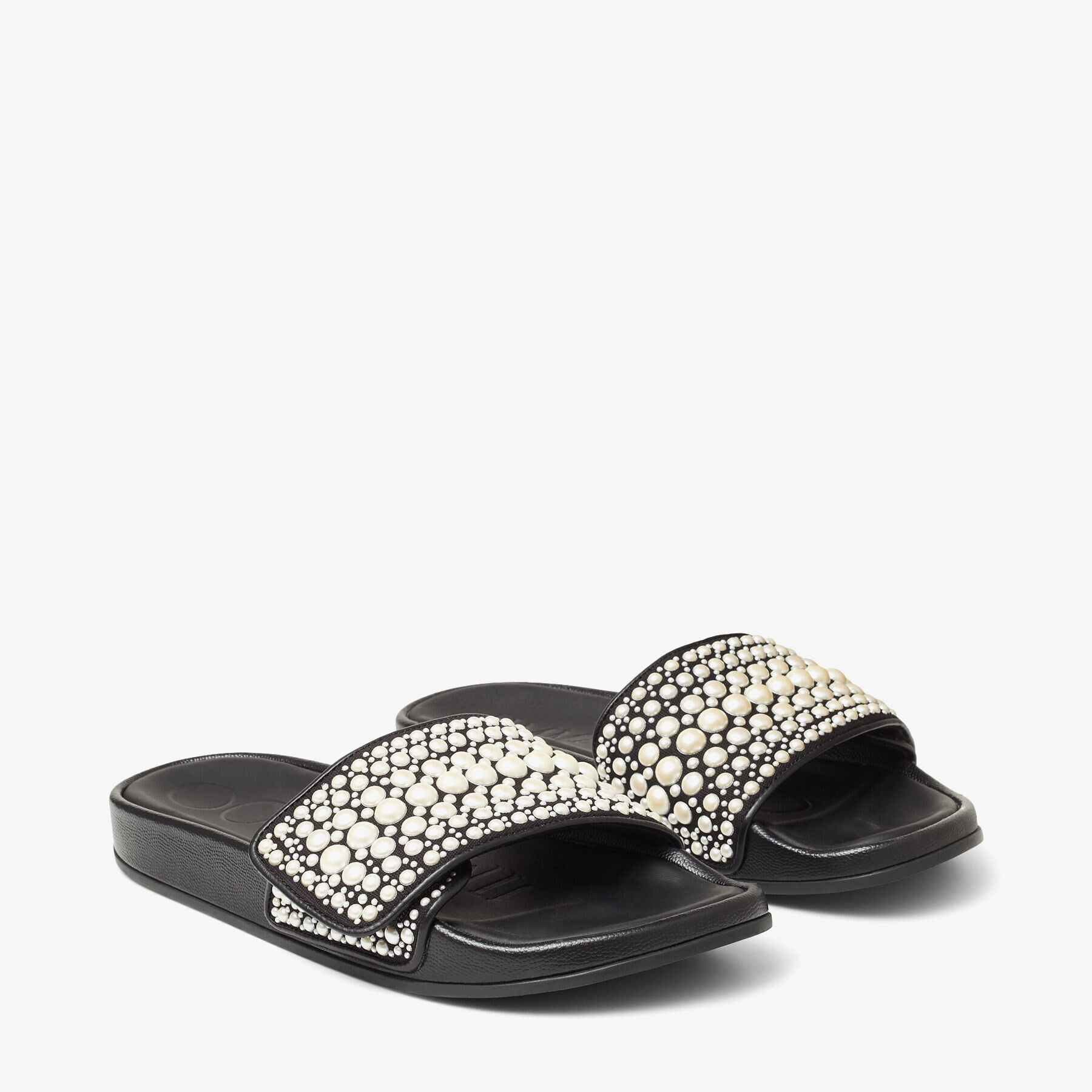 Black Canvas and Leather Slides with Pearls | FITZ/F | High