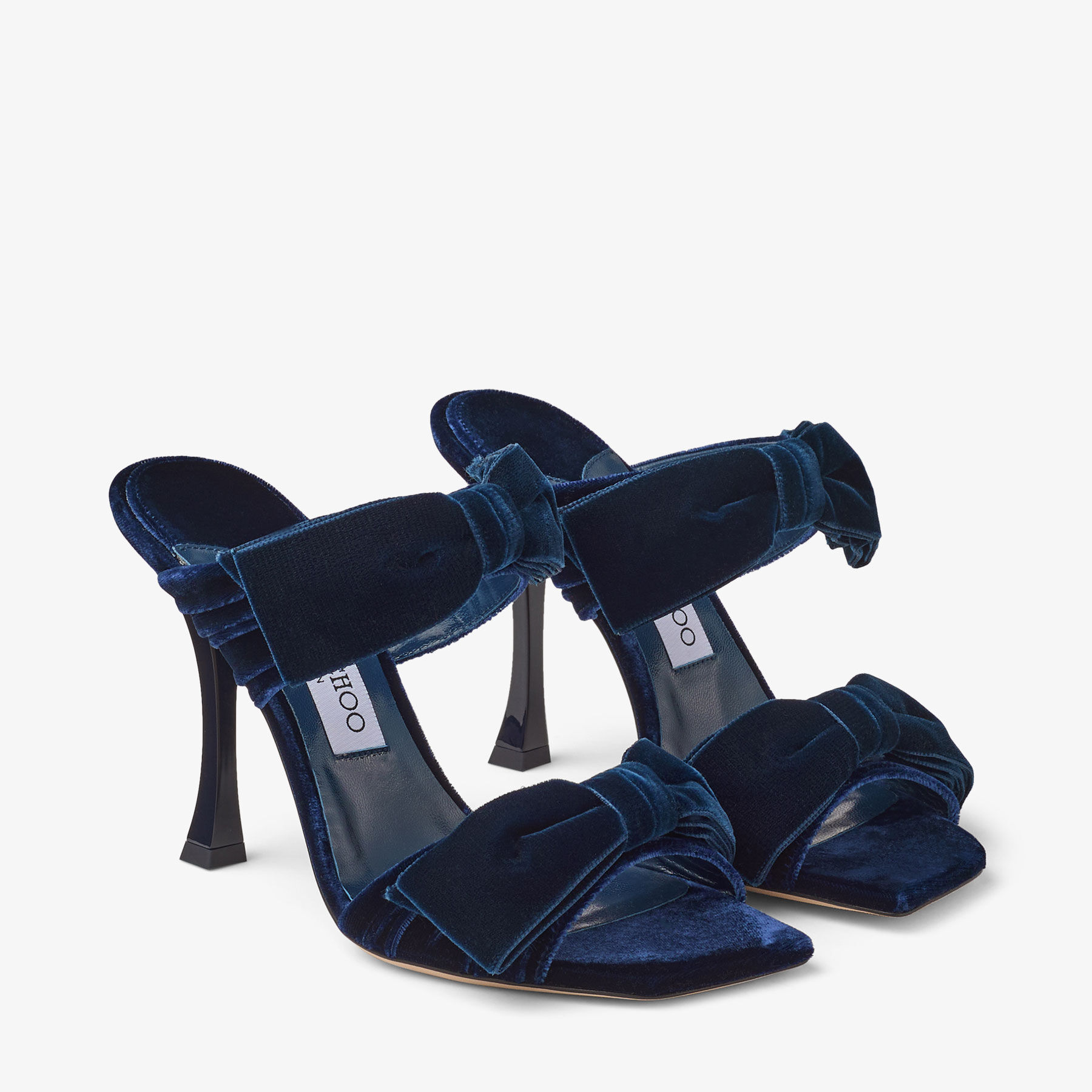 Flaca Sandal 100 | Navy Velvet Mules with Bows | JIMMY CHOO
