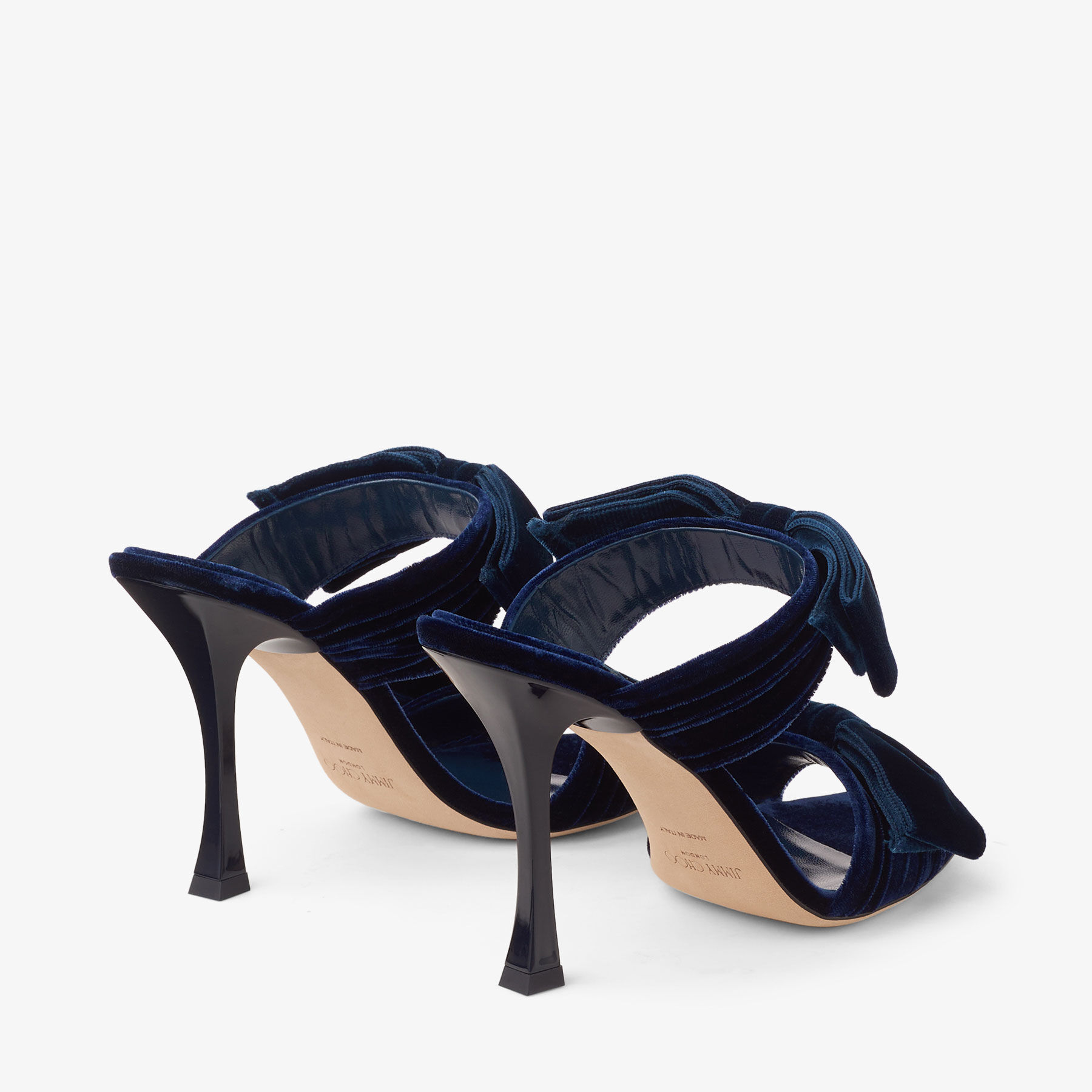 Flaca Sandal 100 | Navy Velvet Mules with Bows | JIMMY CHOO