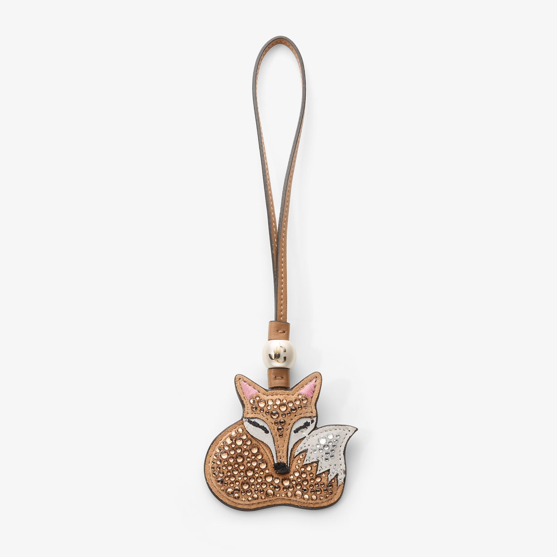 Fox Charm | Toffee Suede Fox Charm with Crystal Hotfix | JIMMY CHOO
