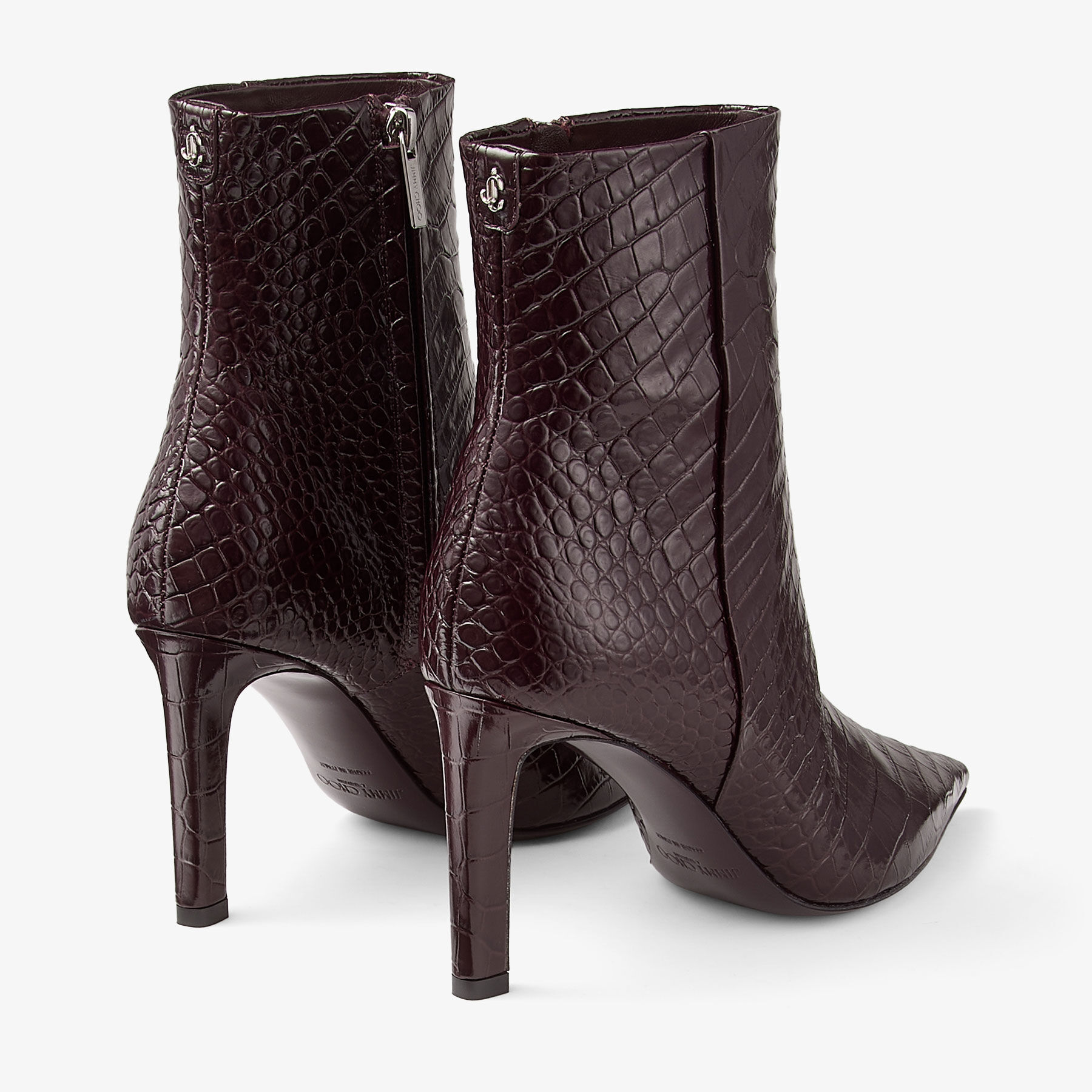 Frankie Ankle Boot 85 | Deep Merlot Croc Embossed Leather Ankle