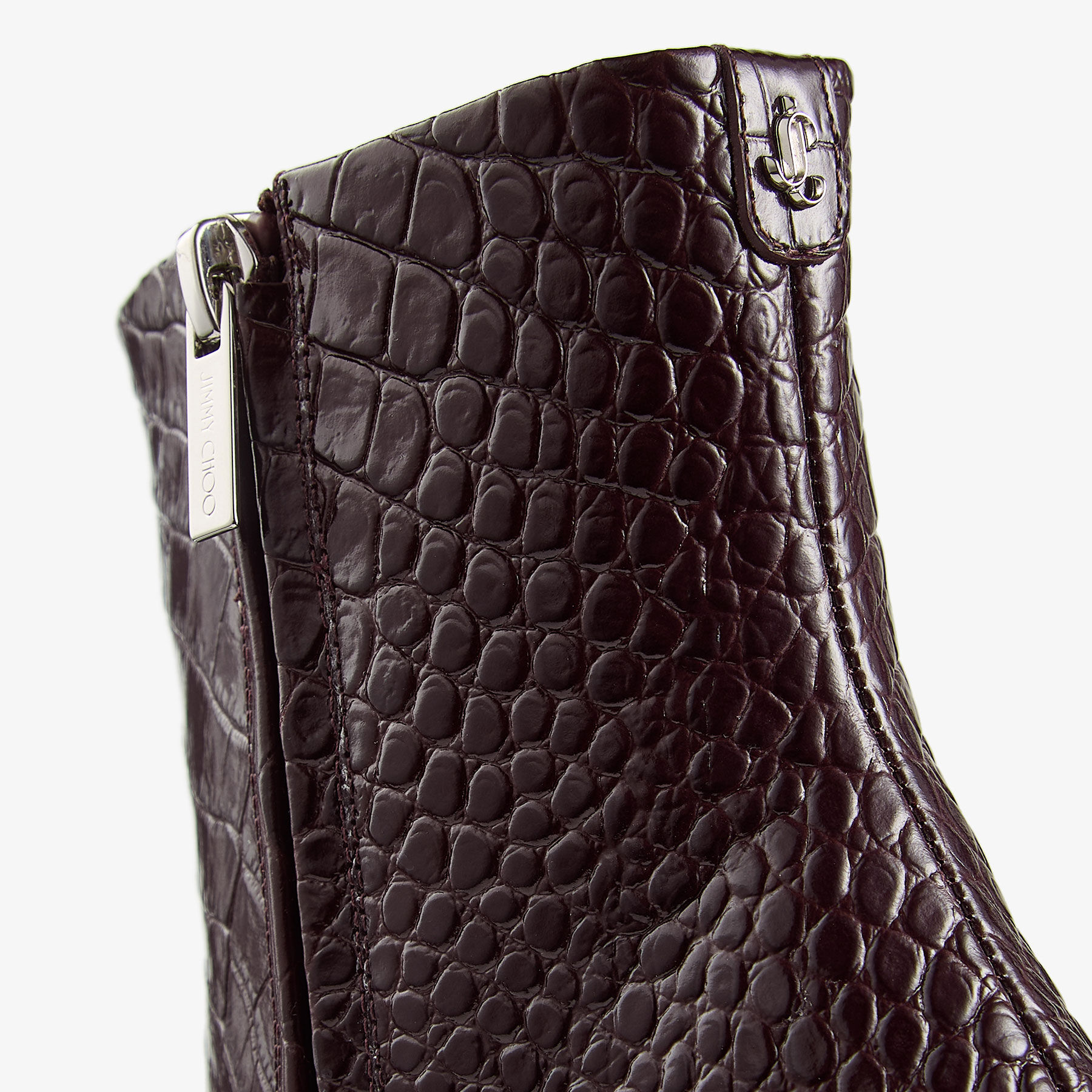 Frankie Ankle Boot 85 | Deep Merlot Croc Embossed Leather