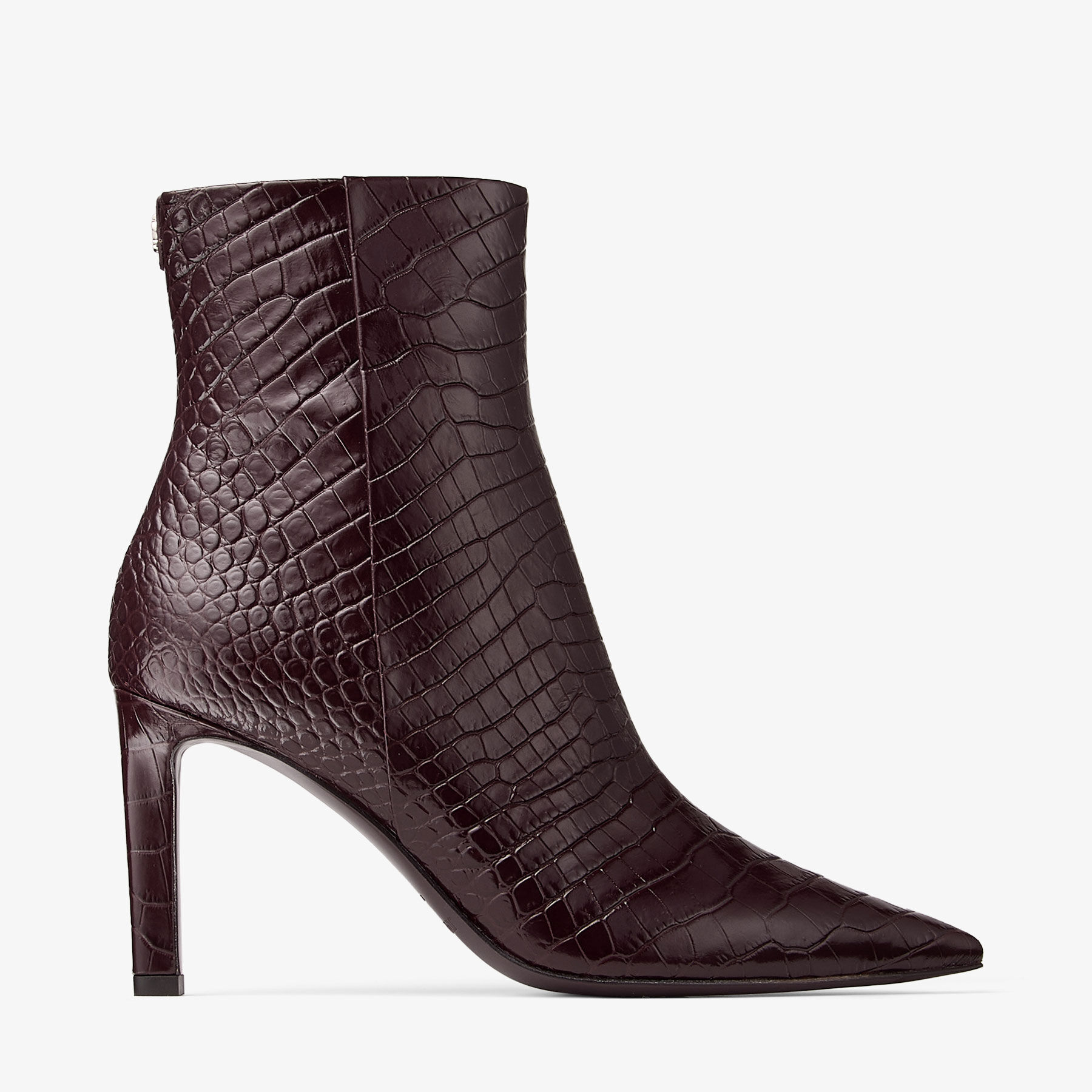 Frankie Ankle Boot 85 | Deep Merlot Croc Embossed Leather Ankle