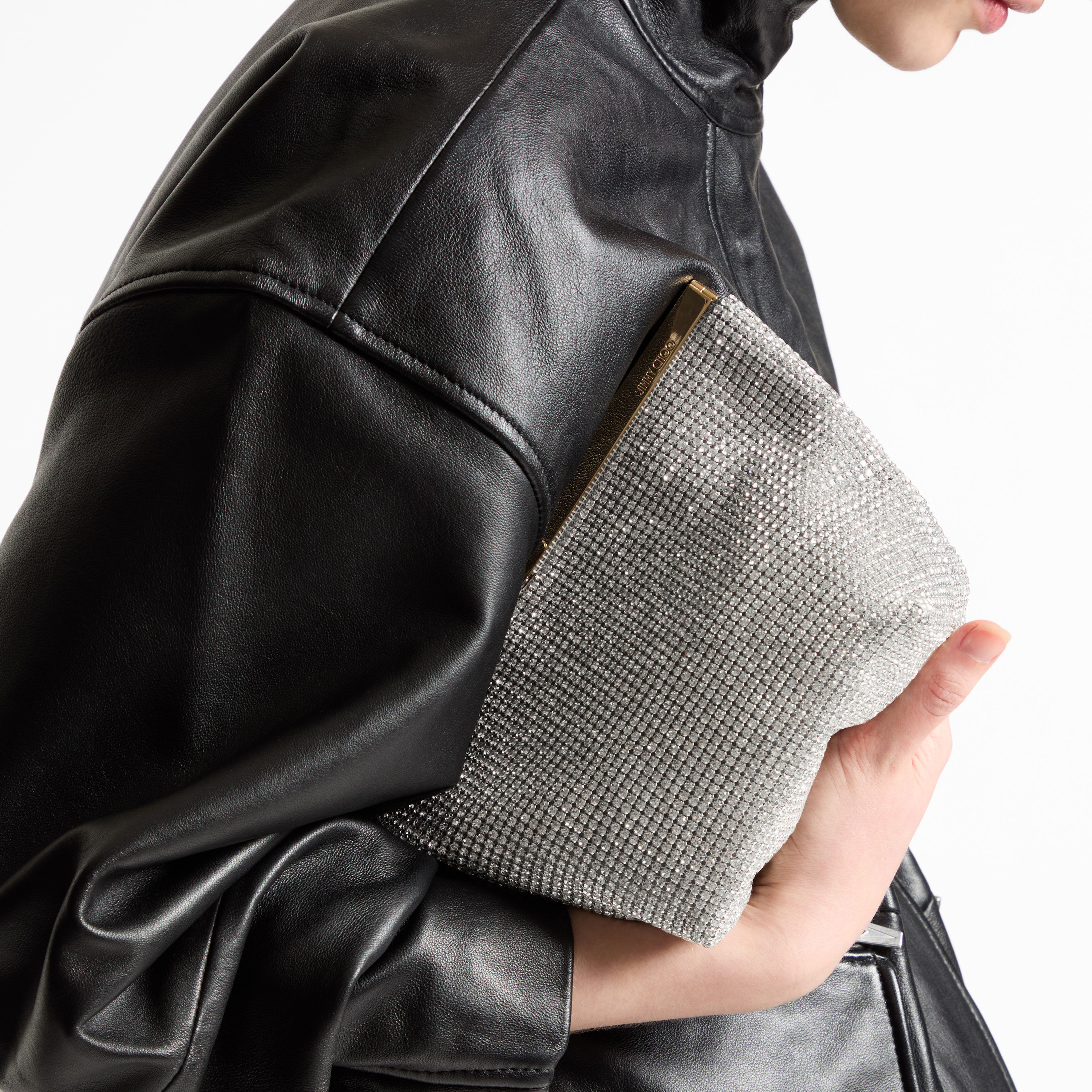 Ganache | Siver Crystal Mesh Clutch Bag | JIMMY CHOO