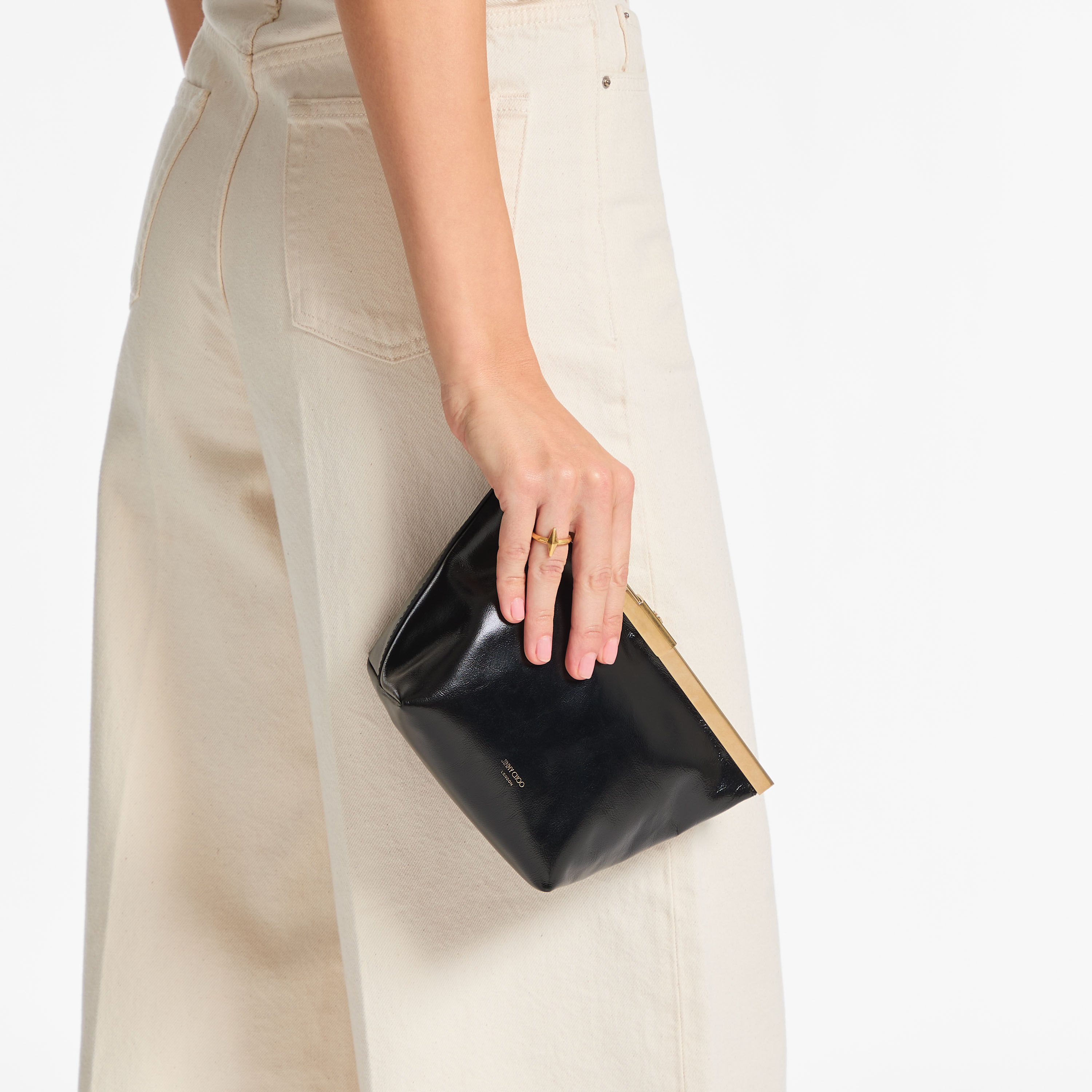 Ganache | Black Biker Leather Clutch Bag | JIMMY CHOO