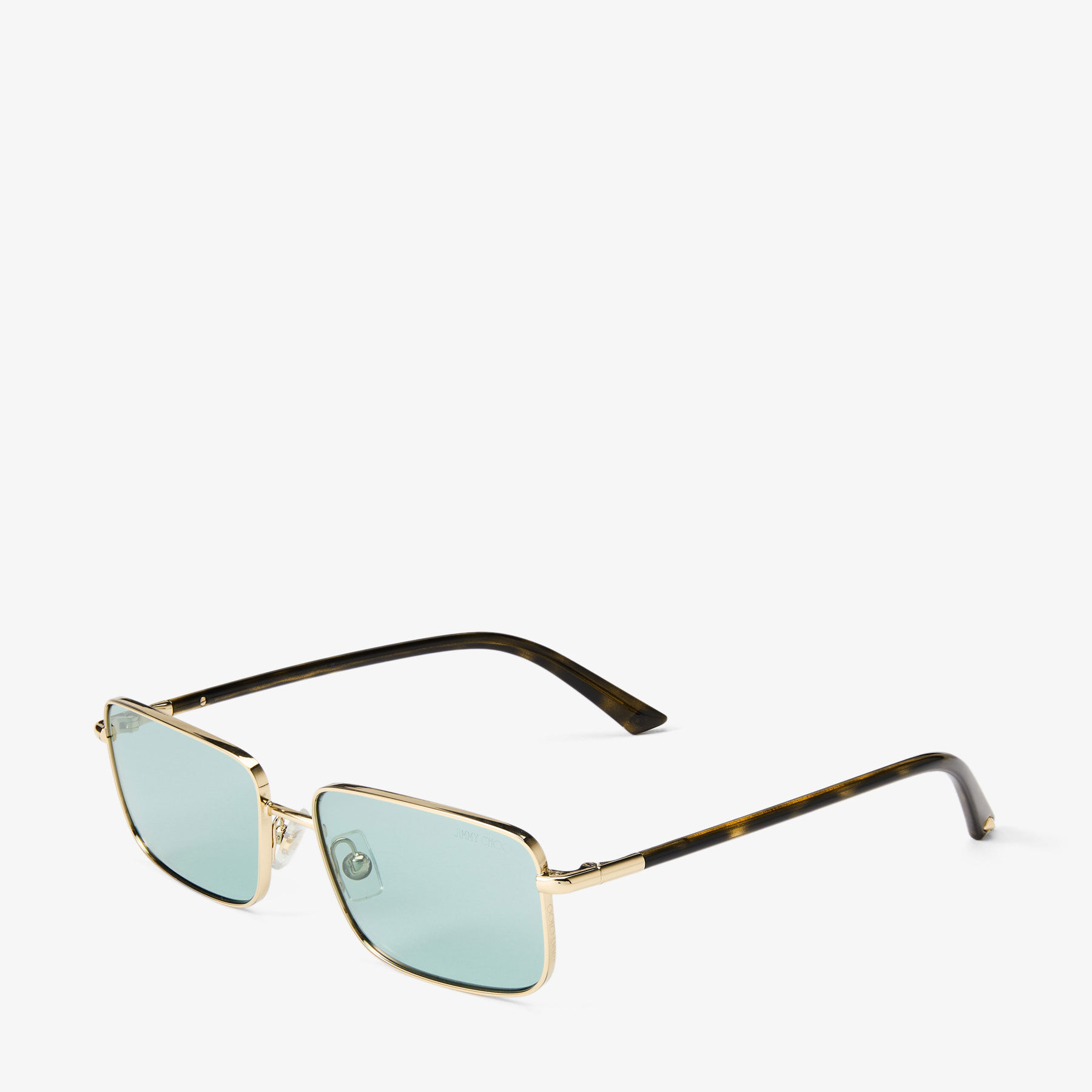 Gavin | Pale Gold and Green Metal Rectangular Sunglasses | JIMMY CHOO