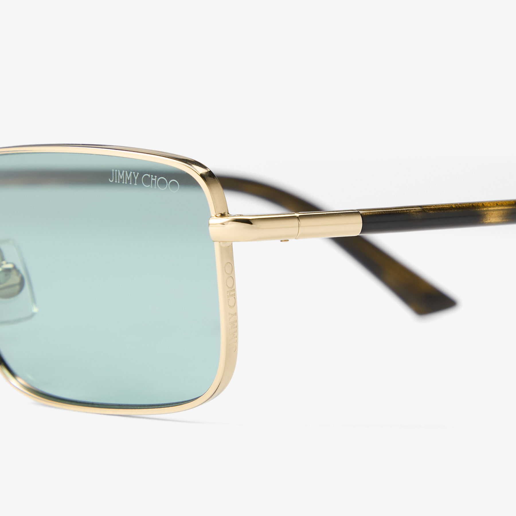 Gavin | Pale Gold and Green Metal Rectangular Sunglasses | JIMMY CHOO