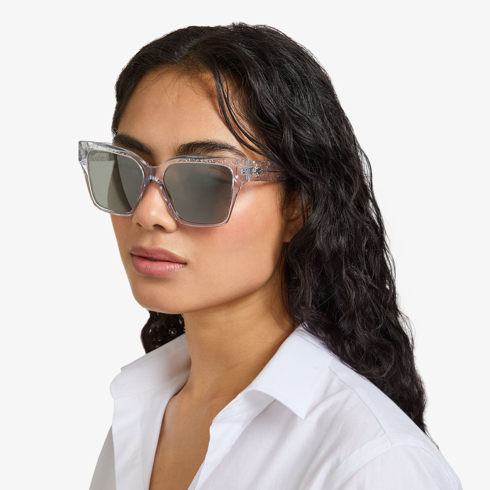 Giava | Crystal Glitter Square Sunglasses | JIMMY CHOO