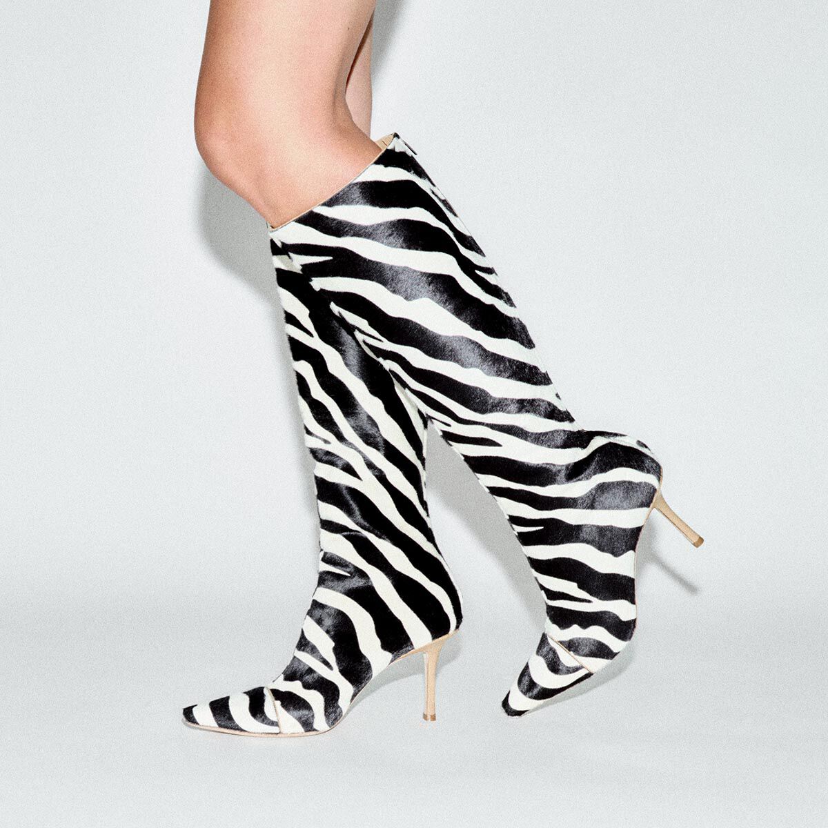 Gloria Knee Hight Boot 85 | Natural Zebra Print Pony Leather Knee