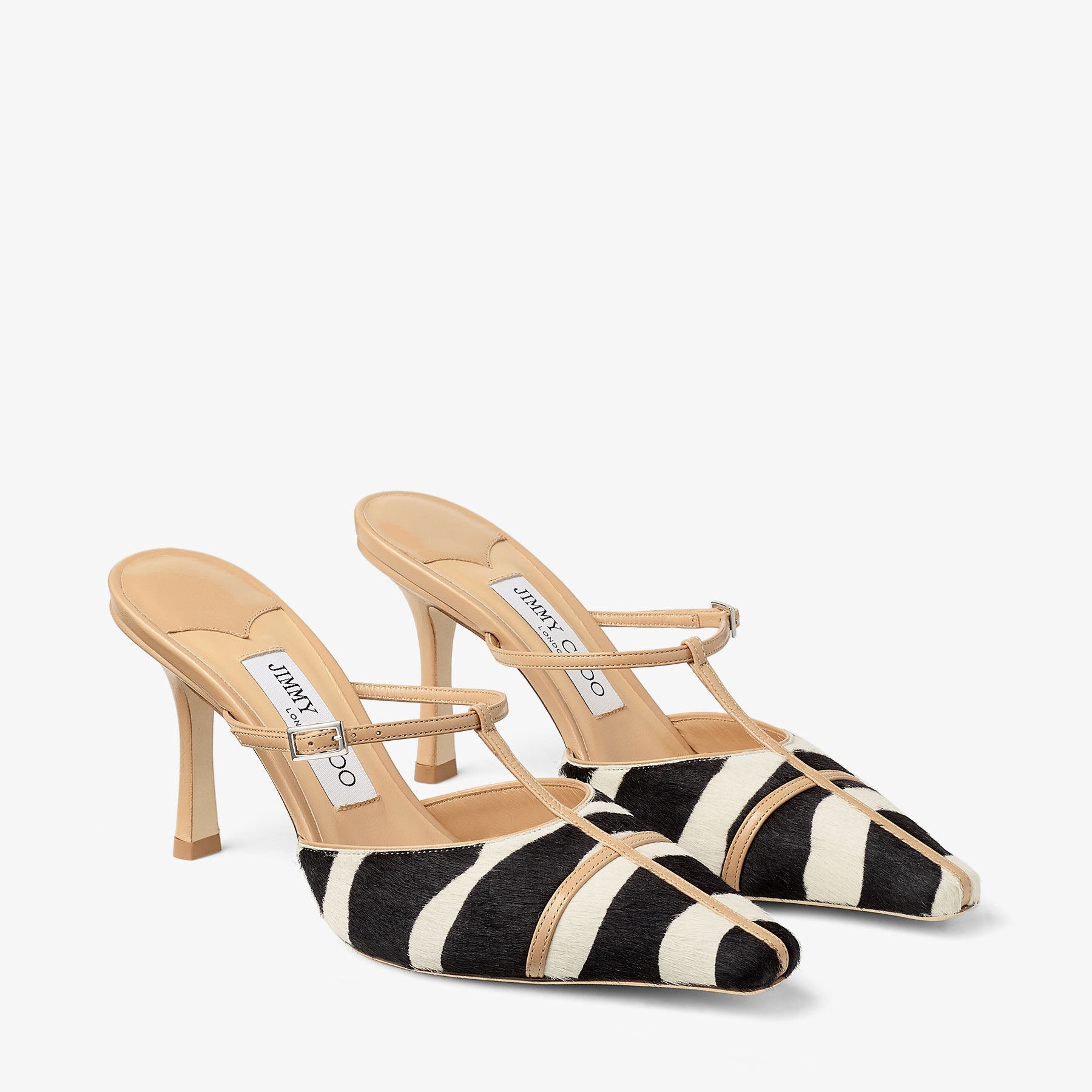 Gloria Mule 85 | Natural Zebra Print Pony Leather Mules | JIMMY CHOO
