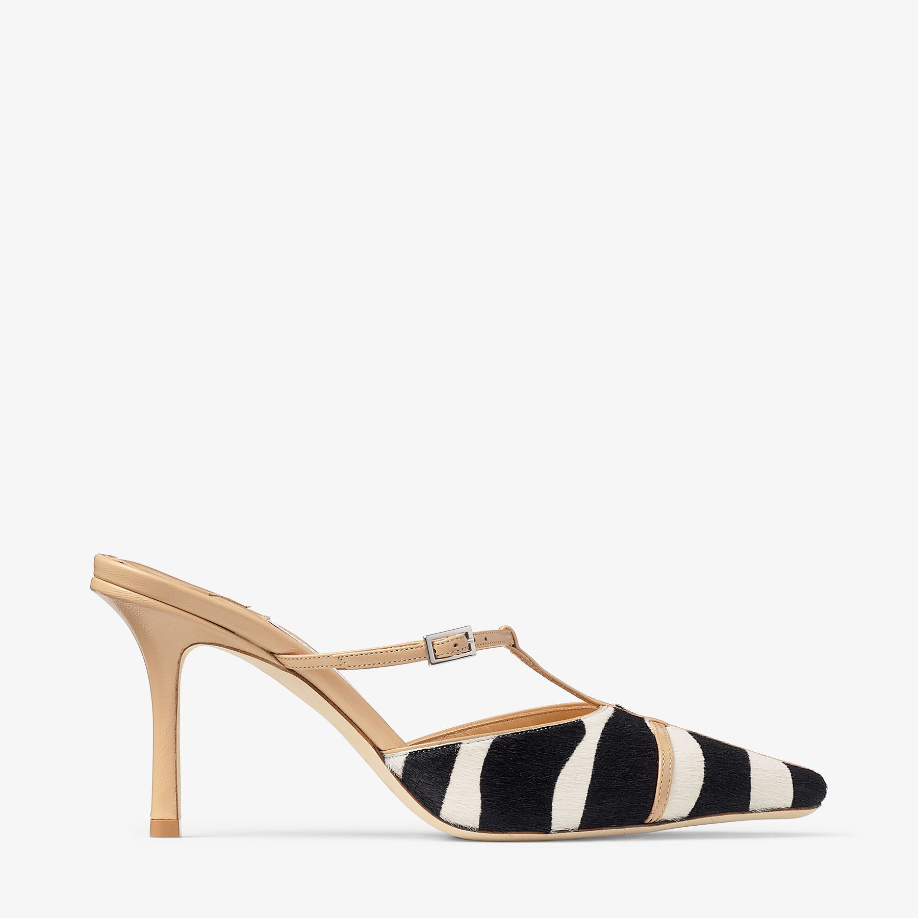 Gloria Mule 85 | Natural Zebra Print Pony Leather Mules | JIMMY CHOO