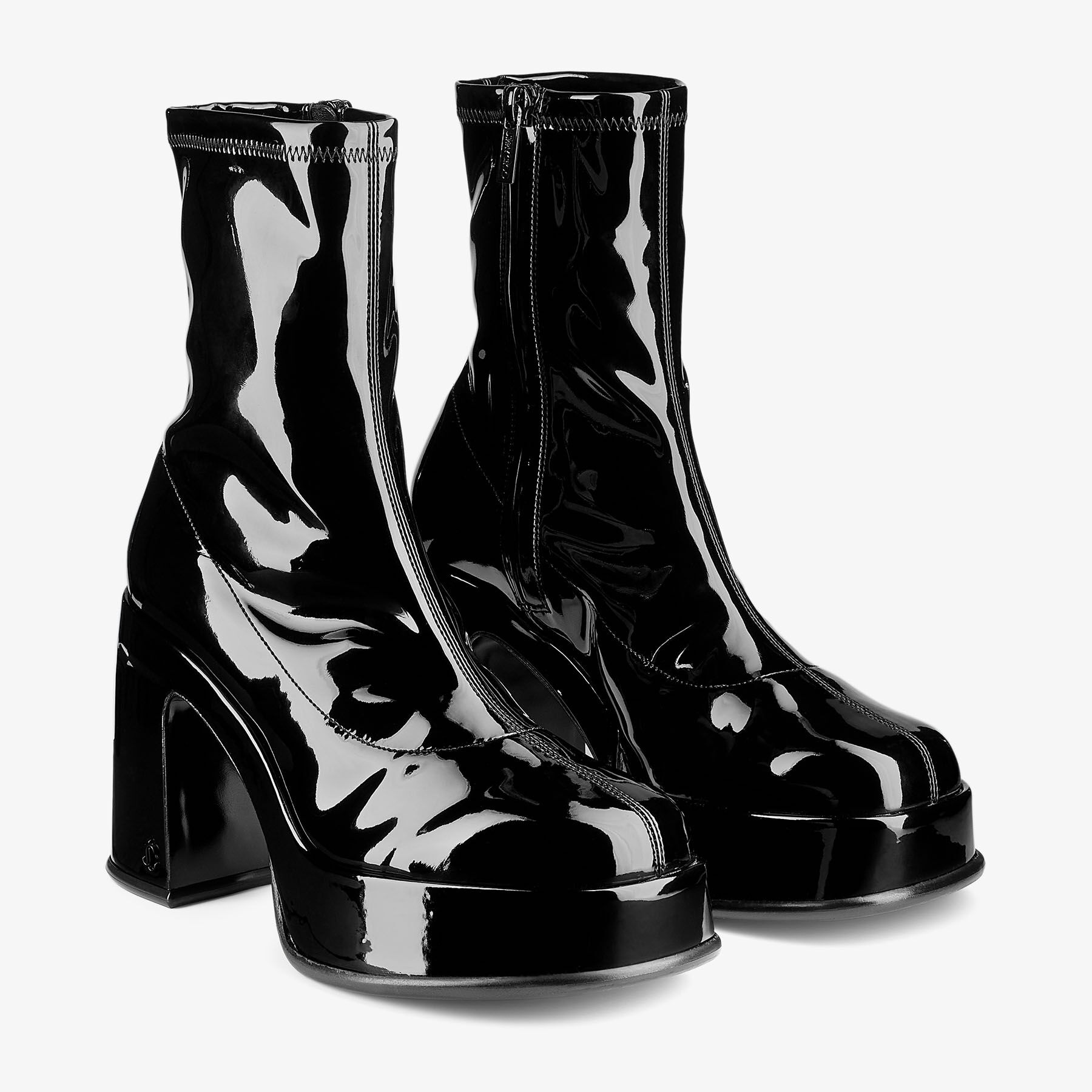 Hadi Ankle Boot 100 | Black Stretch Patent Fabric Ankle Boots