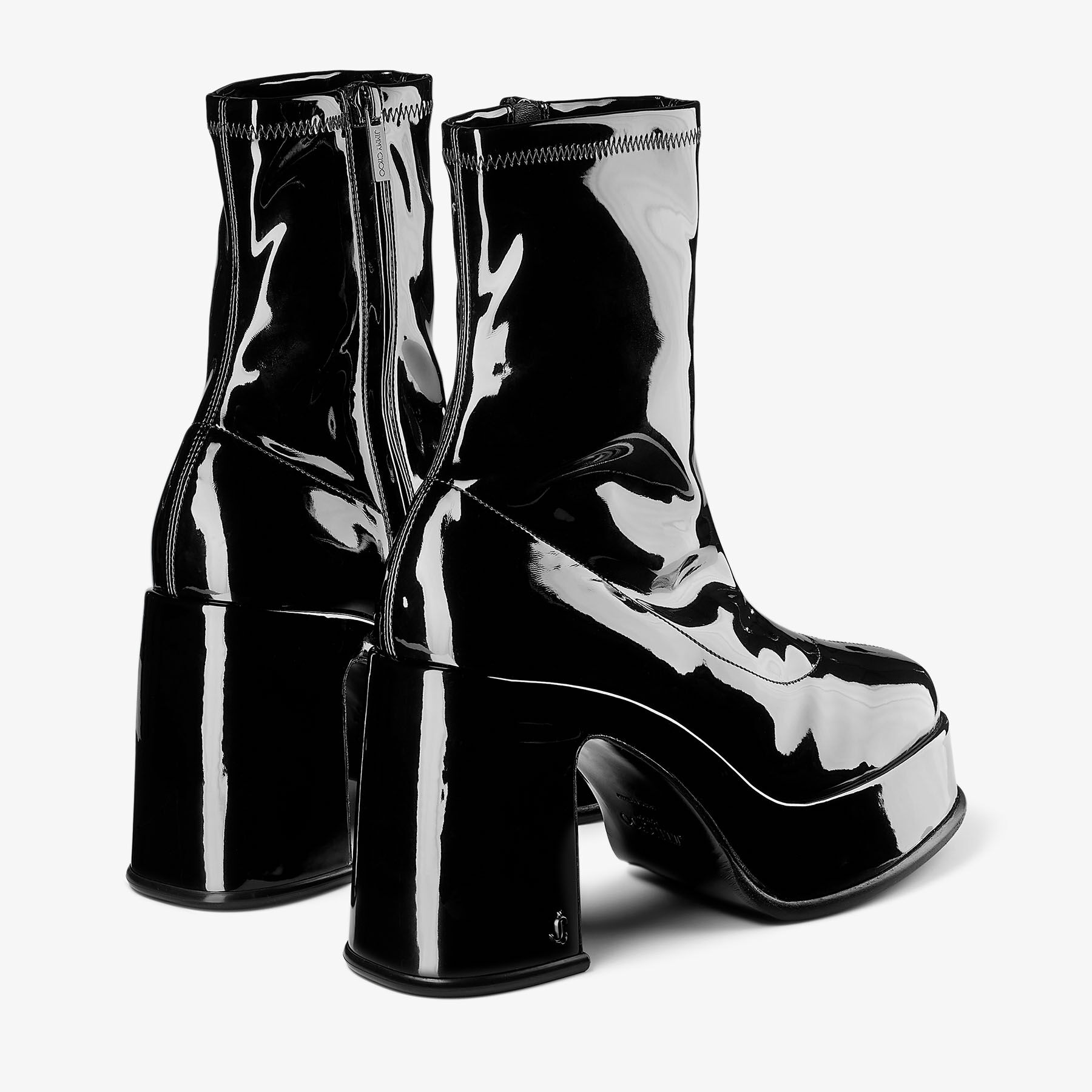 Hadi Ankle Boot 100 | Black Stretch Patent Fabric Ankle Boots