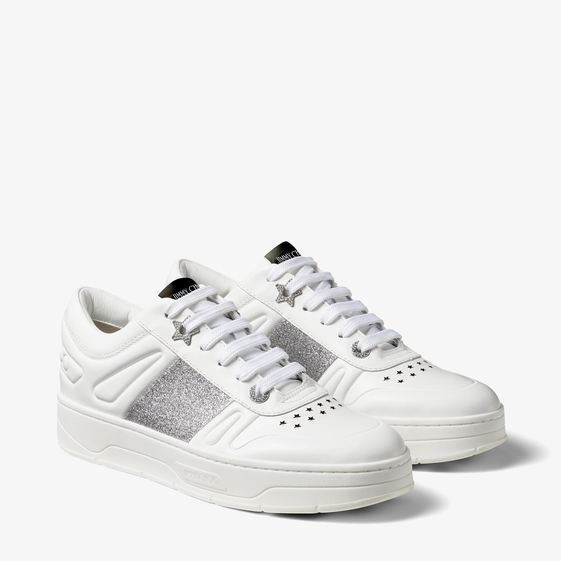 限定価格セール！ Trainers Lace-Up Leather Calf White with Stripe Glitter 靴