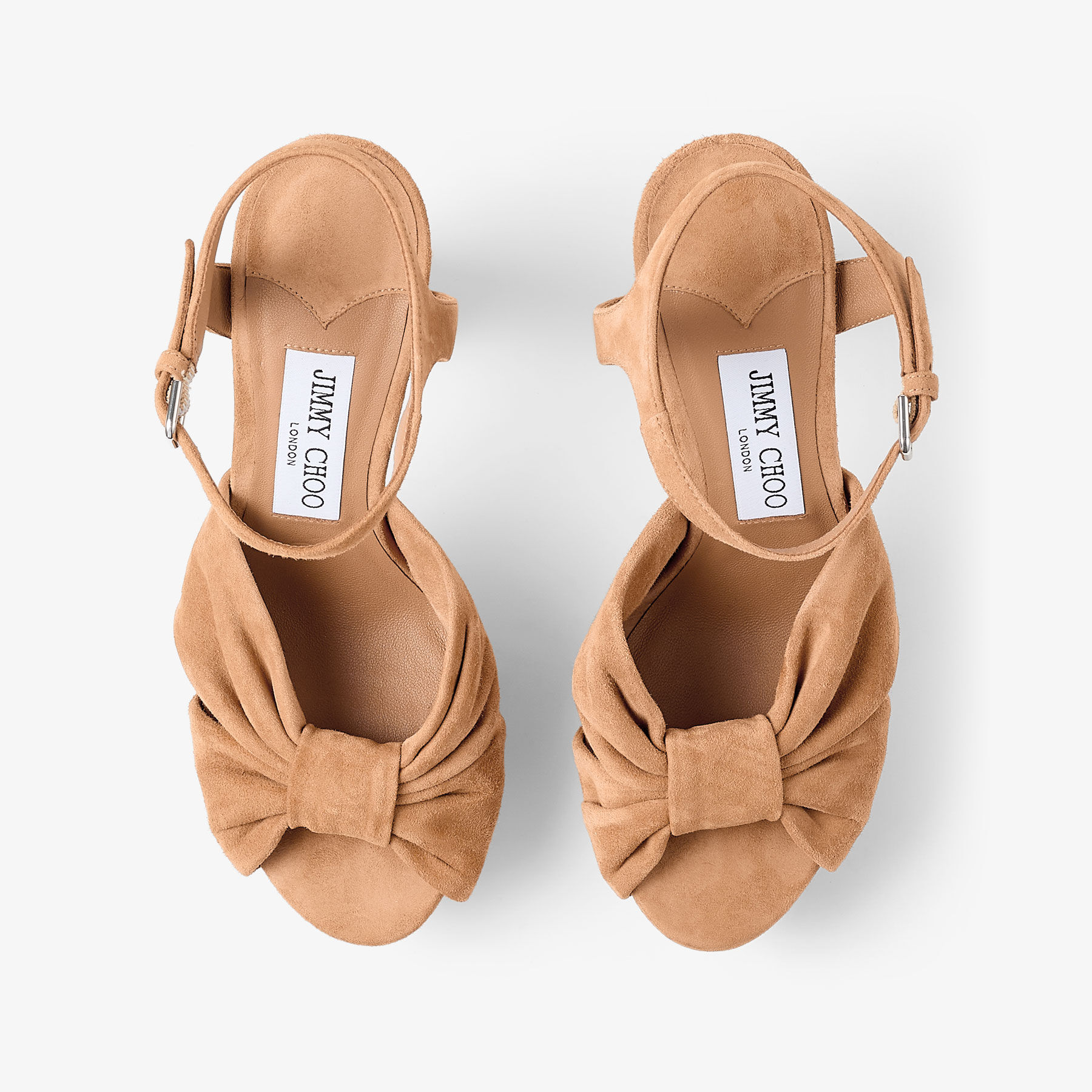 JIMMY CHOO ベージュ トゥノットサンダル38 Heloise 120 | Toffee Suede Platform Sandals | JIMMY CHOO