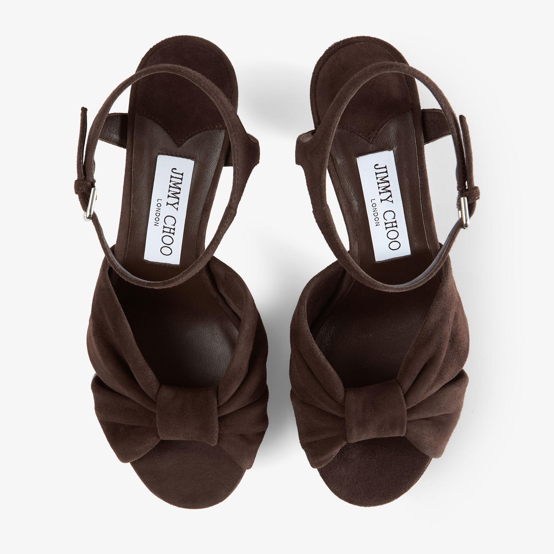 【Jimmy Choo】Heloise 80 スエード プラットフォーム サンダル Heloise 80 | Black Vintage Metallic Leather Platform Sandals