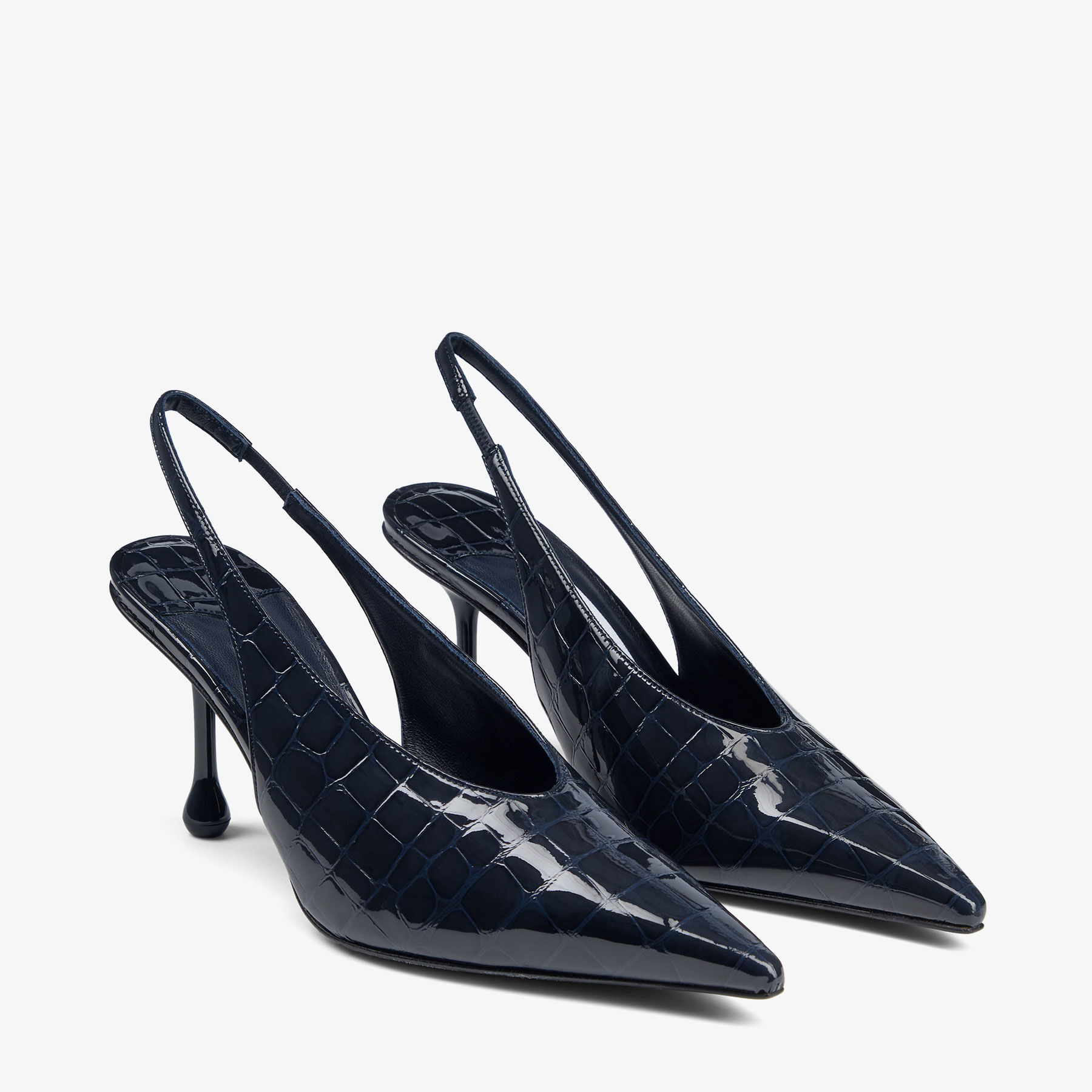 Isa 80 | Marine Shiny Croc Embossed Leather Slingbacks | JIMMY CHOO