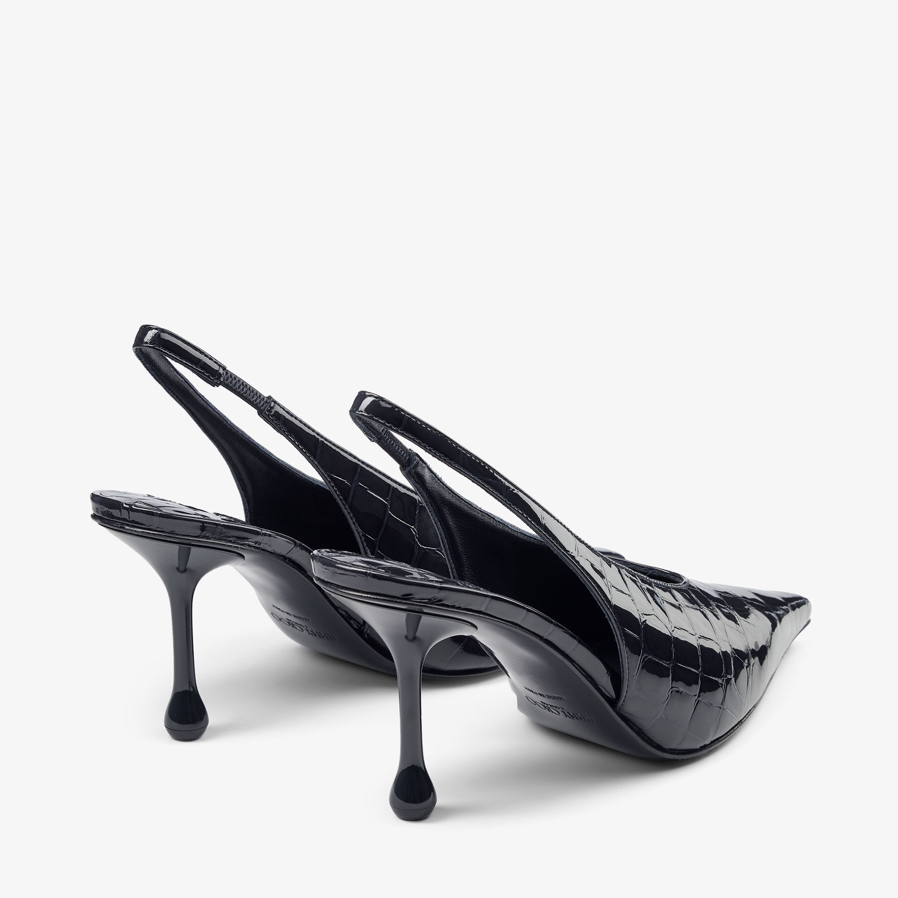 ☆isso1990☆ Isa 80 | Marine Shiny Croc Embossed Leather Slingbacks | JIMMY CHOO