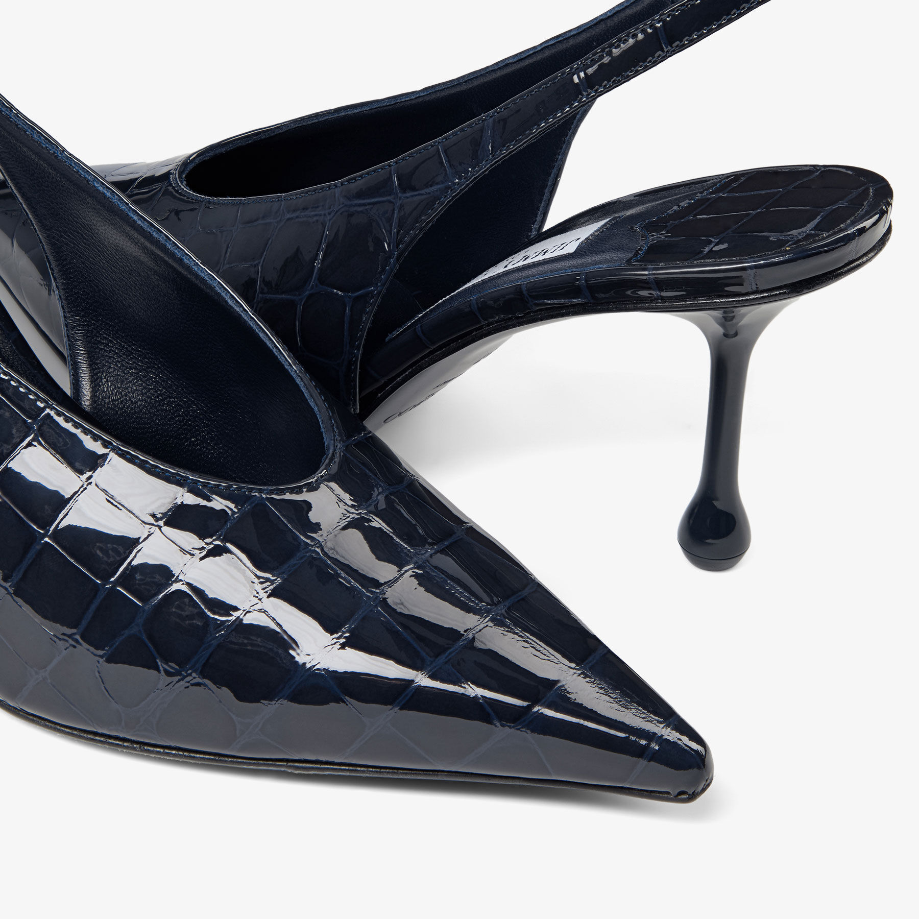Isa 80 | Marine Shiny Croc Embossed Leather Slingbacks | JIMMY CHOO