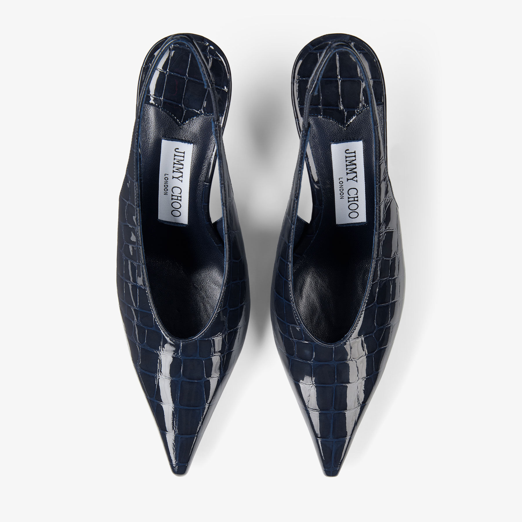 Isa 80 | Marine Shiny Croc Embossed Leather Slingbacks | JIMMY CHOO
