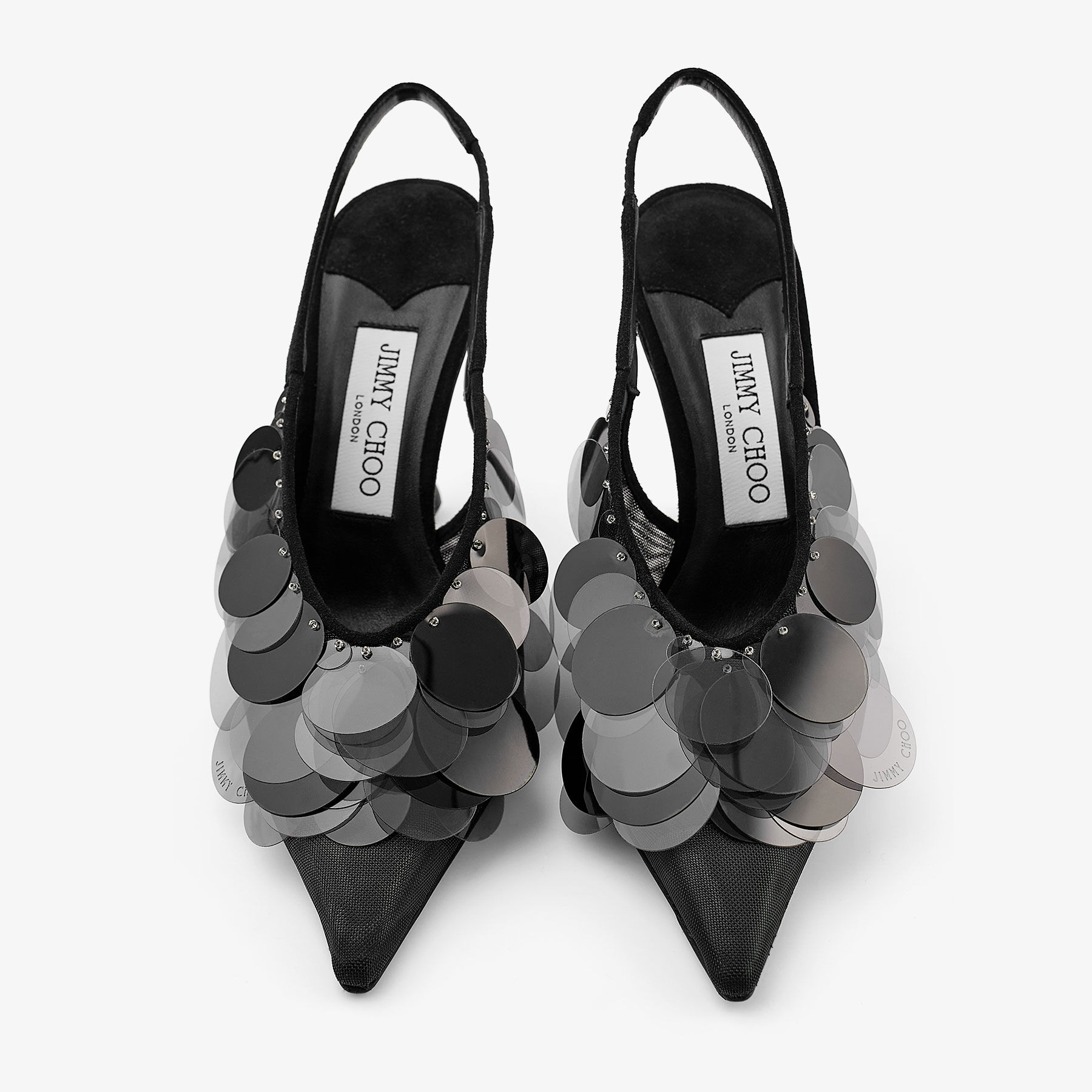 サンダル・ミュール JIMMY CHOO Isa 95 mesh and sequins slingback decollete Isa 95 | White Crystal Mesh Satin Pumps | JIMMY CHOO