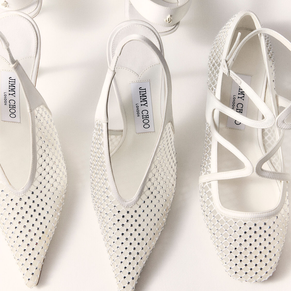 Isa 95 | White Crystal Mesh Satin Pumps | JIMMY CHOO