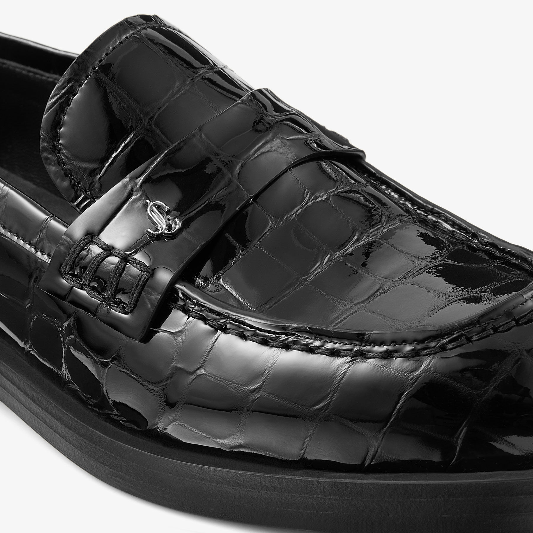 Ivy Loafer | Black Croc Embossed Leather Loafers | JIMMY CHOO