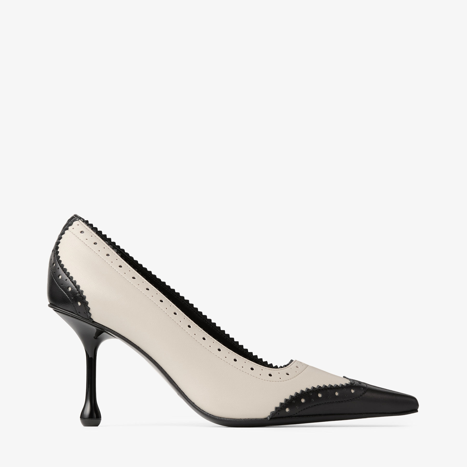 Ixia 80 | Black and Bone Nappa Leather Pumps with Broguing | JIMMY